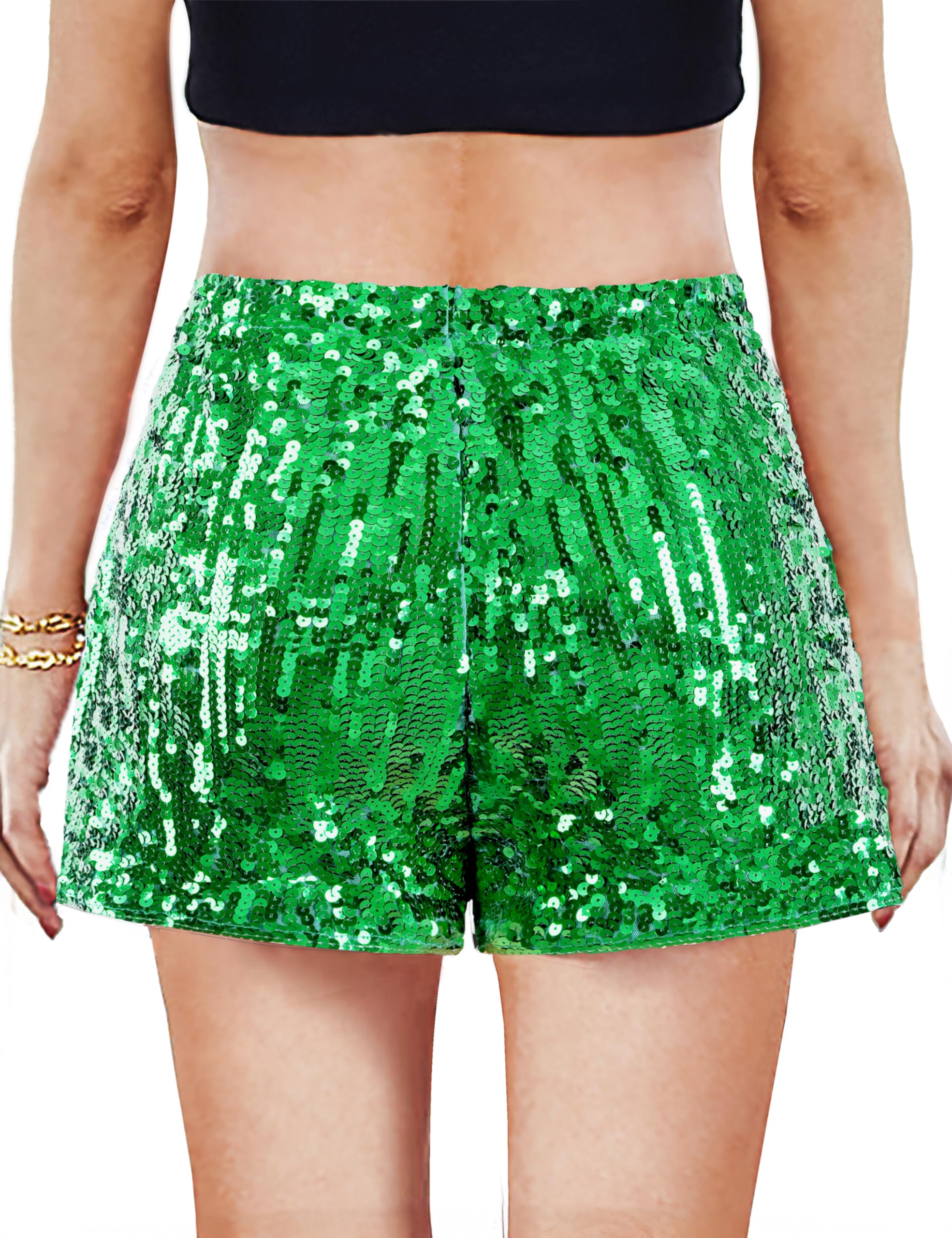 MANER Damen-Shorts mit Pailletten, glitzernd, dehnbar, für Partys, hohe Taille