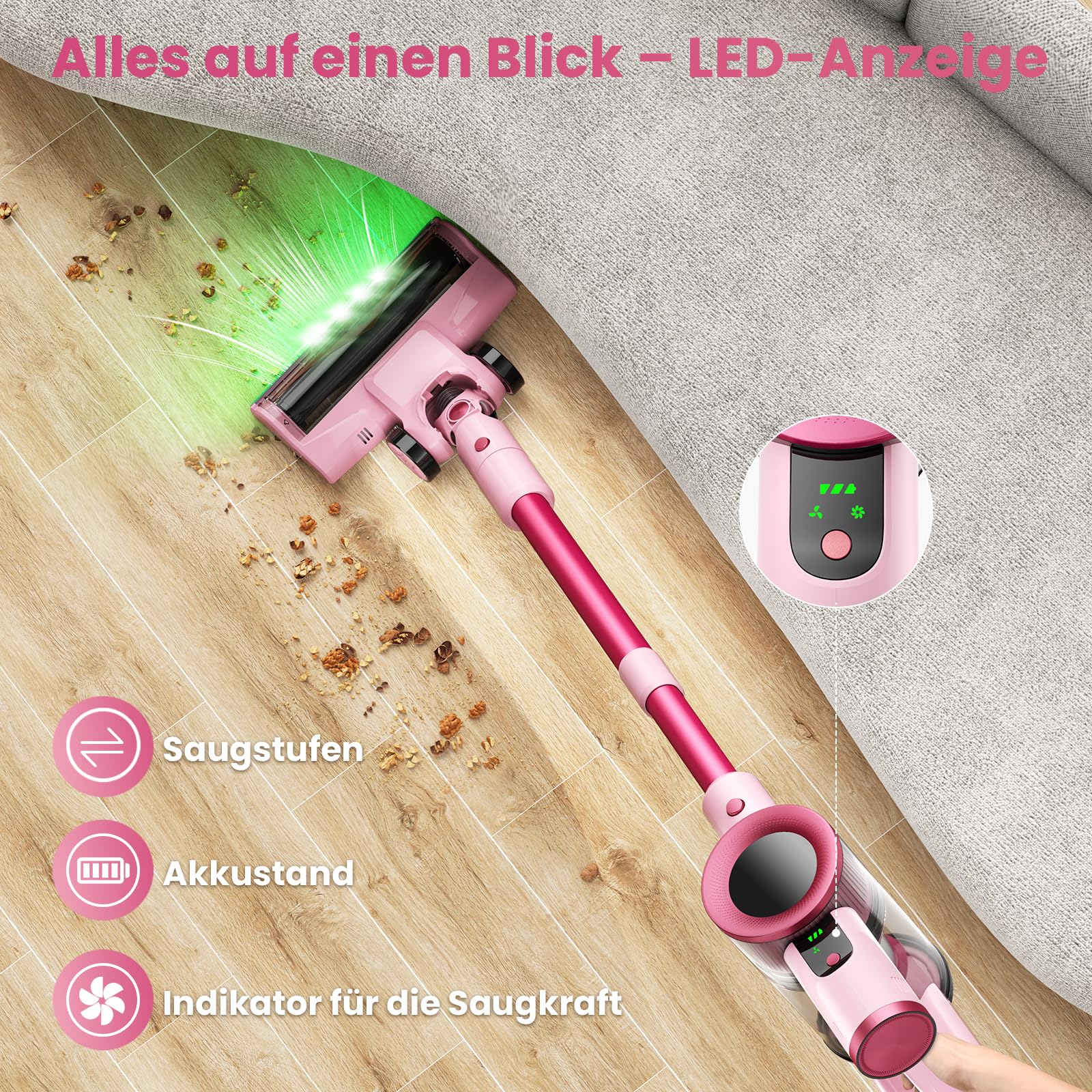 Aspiradora inalámbrica, Escoba eléctrica inalámbrica de 45 KPa 50 Minutos con Pantalla autoportante, Pantalla LED Inteligente, aspiradora Recargable Ligera, sin enredos, Potente