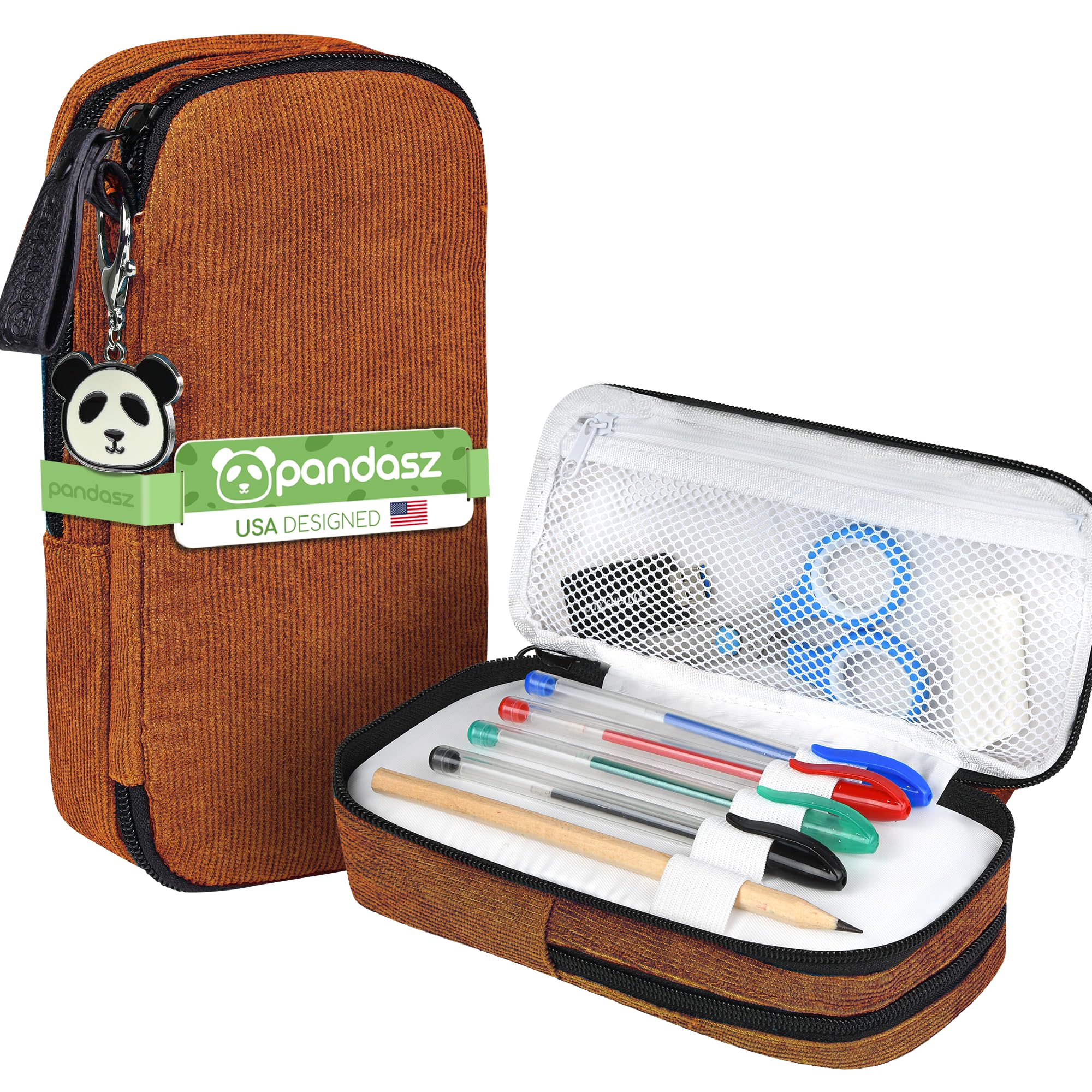 PANDASZ Aesthetic Pencil Case for School Supplies - Cute Zipper Pencil Pouch - Pen Holder Bag/Organizer in Soft Corduroy for Teen Girls Boys Adults (