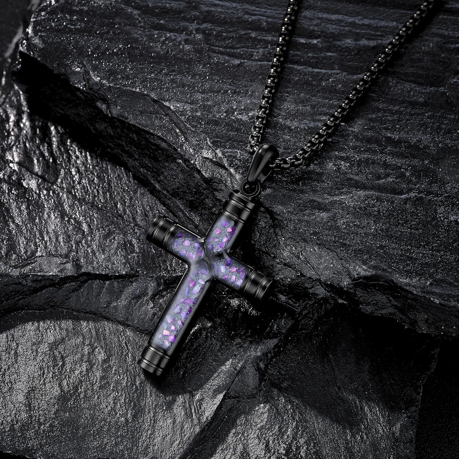 Cross Necklace for Men -Stainless Steel & Gemstone Adjustable Box Chain 24-26in, Spiritual Jewelry Gift for Him, Everyday Wear
