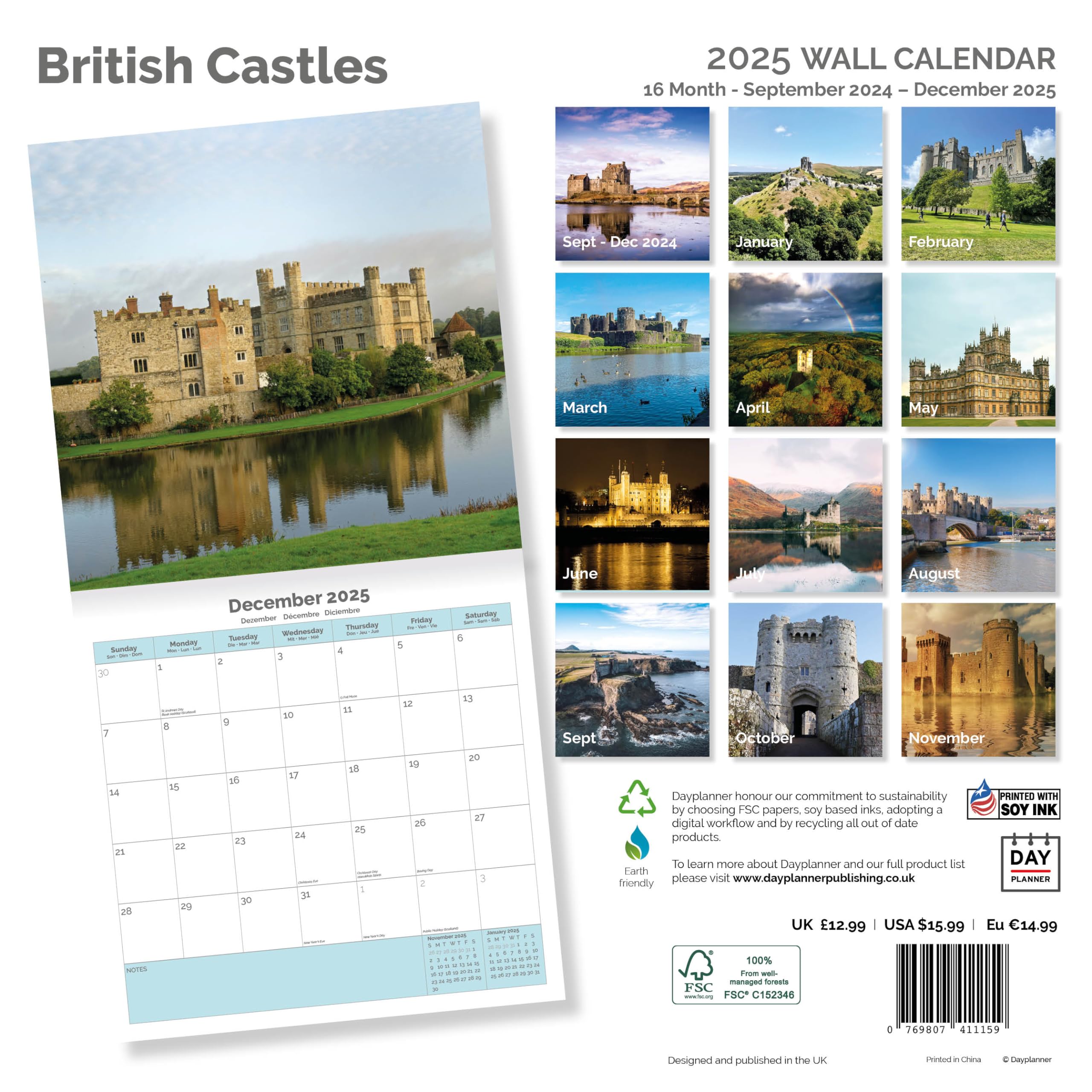 Dayplanner Publishing British Castles Calendar 2026, Large Square Wall Calendar With Organisational Stickers, 16 Month - Image 3