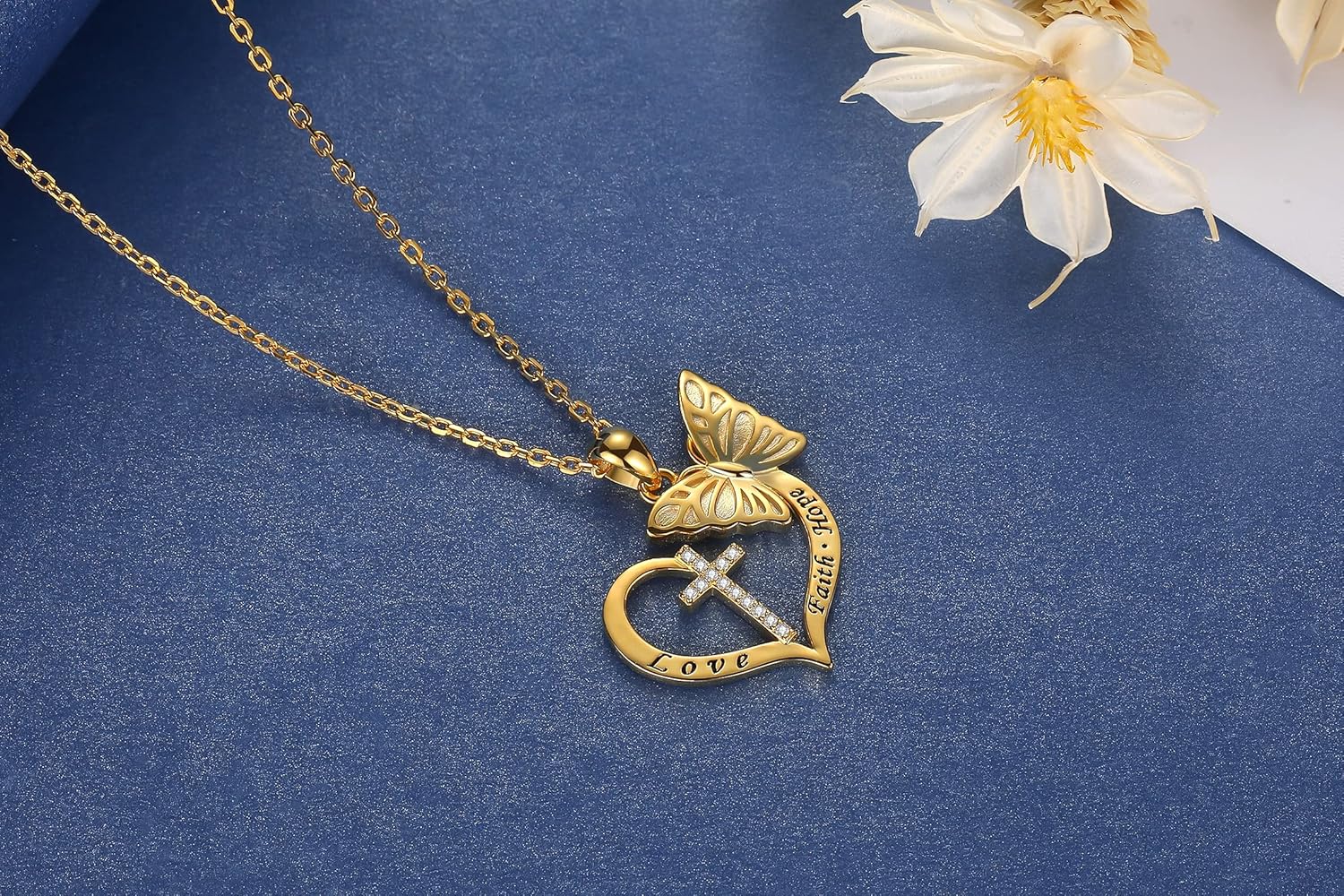 Sterling Silver Heart Butterfly Pendant Necklaces for Women Love Faith Hope Delicate Daily Jewelry Birthday Christmas Thanksgiving Valentine's Gifts for Wife Mom Nana Daughter