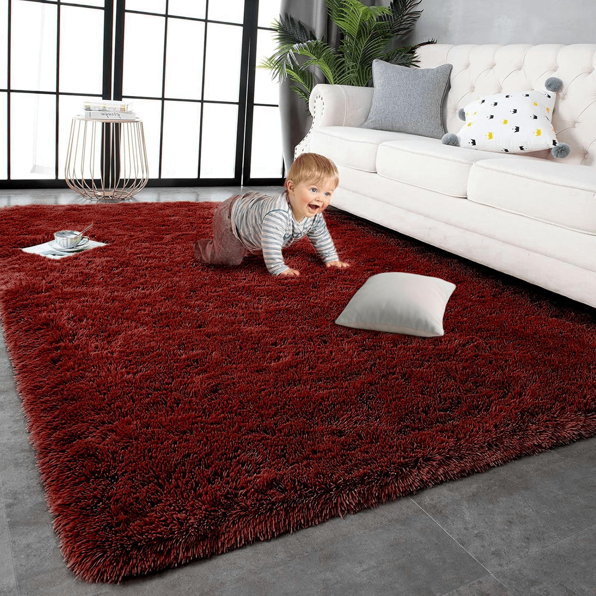 Tapis salon 180 x 310 cm moderne moquette extra large vin rouge chic