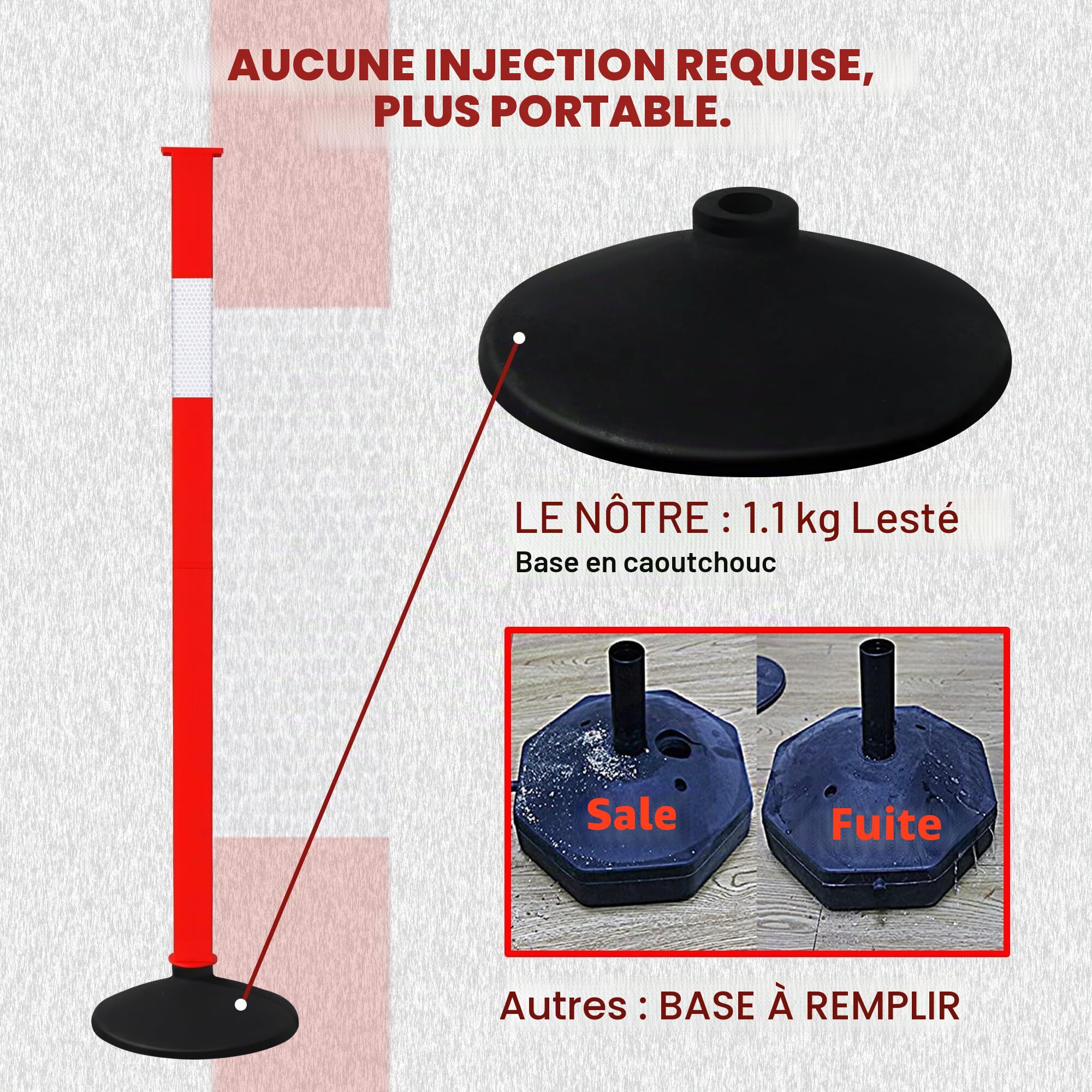 Poteau d'eyeliner avec base lestée et colliers réfléchissants, cônes de stationnement réglables avec chaînes de 4 pieds, poteau de barrière d'entrée de véhicule orange portable pour contrôle