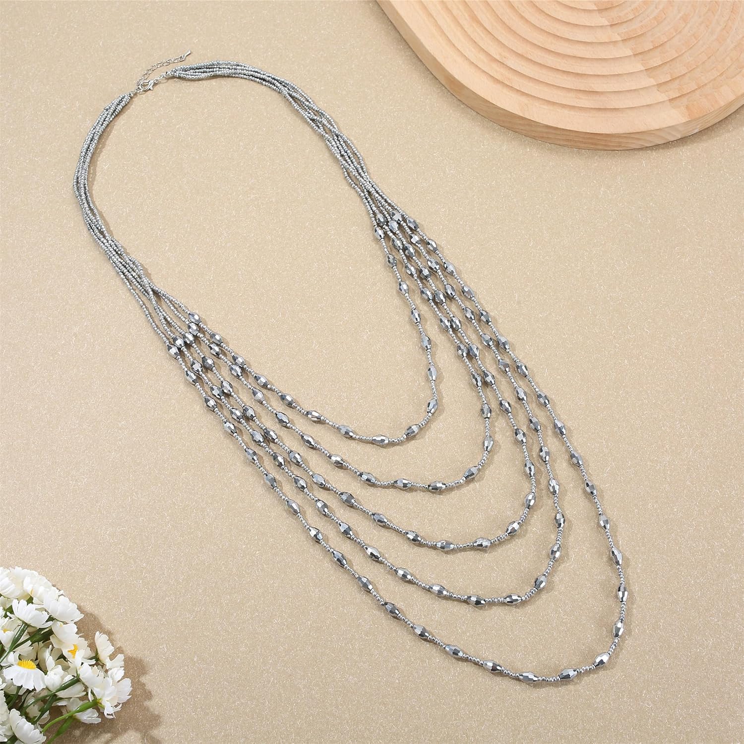 Long Layered Necklace for Women Trendy Colorful Boho Chunky Crystal Beaded Jewelry Womens Dainty Statement Fashion Necklaces Costume Bead Strand Necklace - Image 2