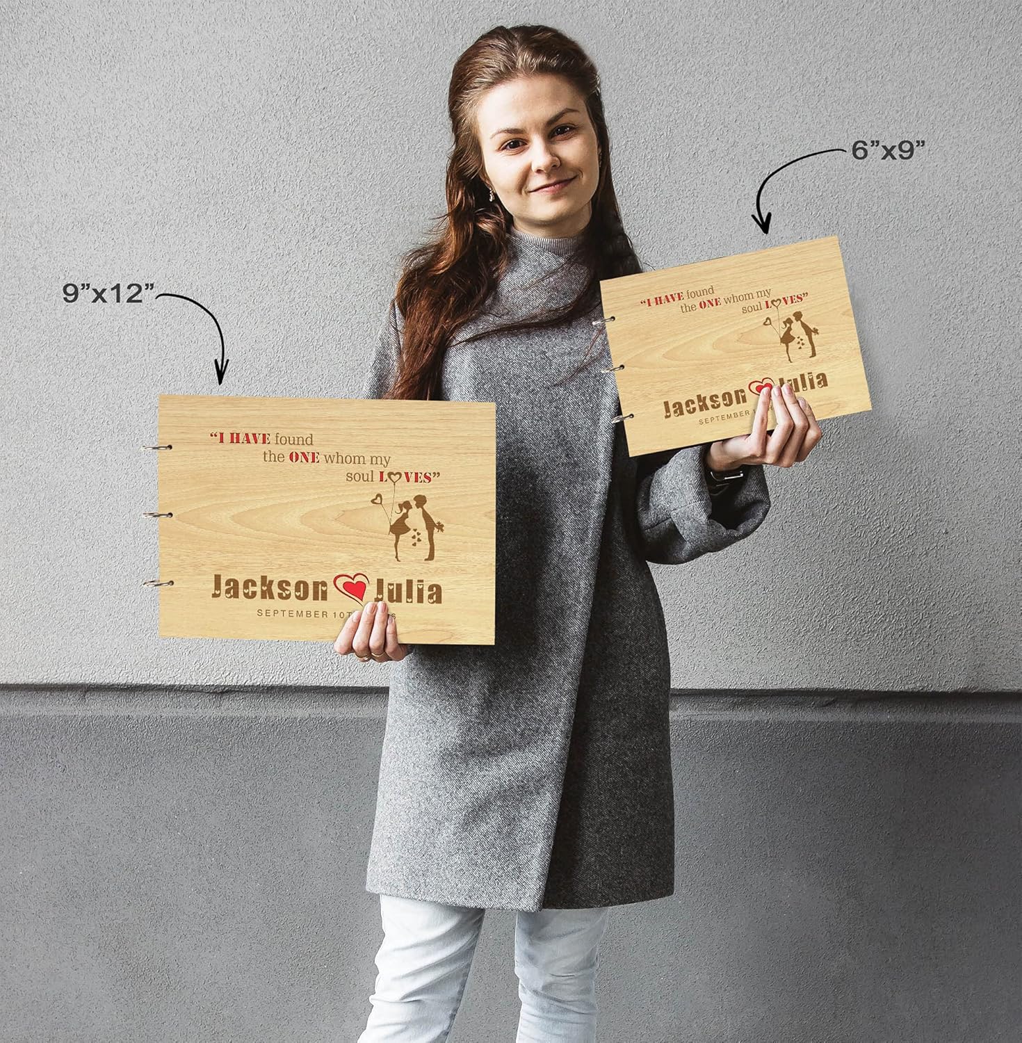 Darling Souvenir Personalized Engraved Laser Cut Wedding Guest Book Wooden Cover Sign-in Book Registry Guestbook Scrapbook-9K