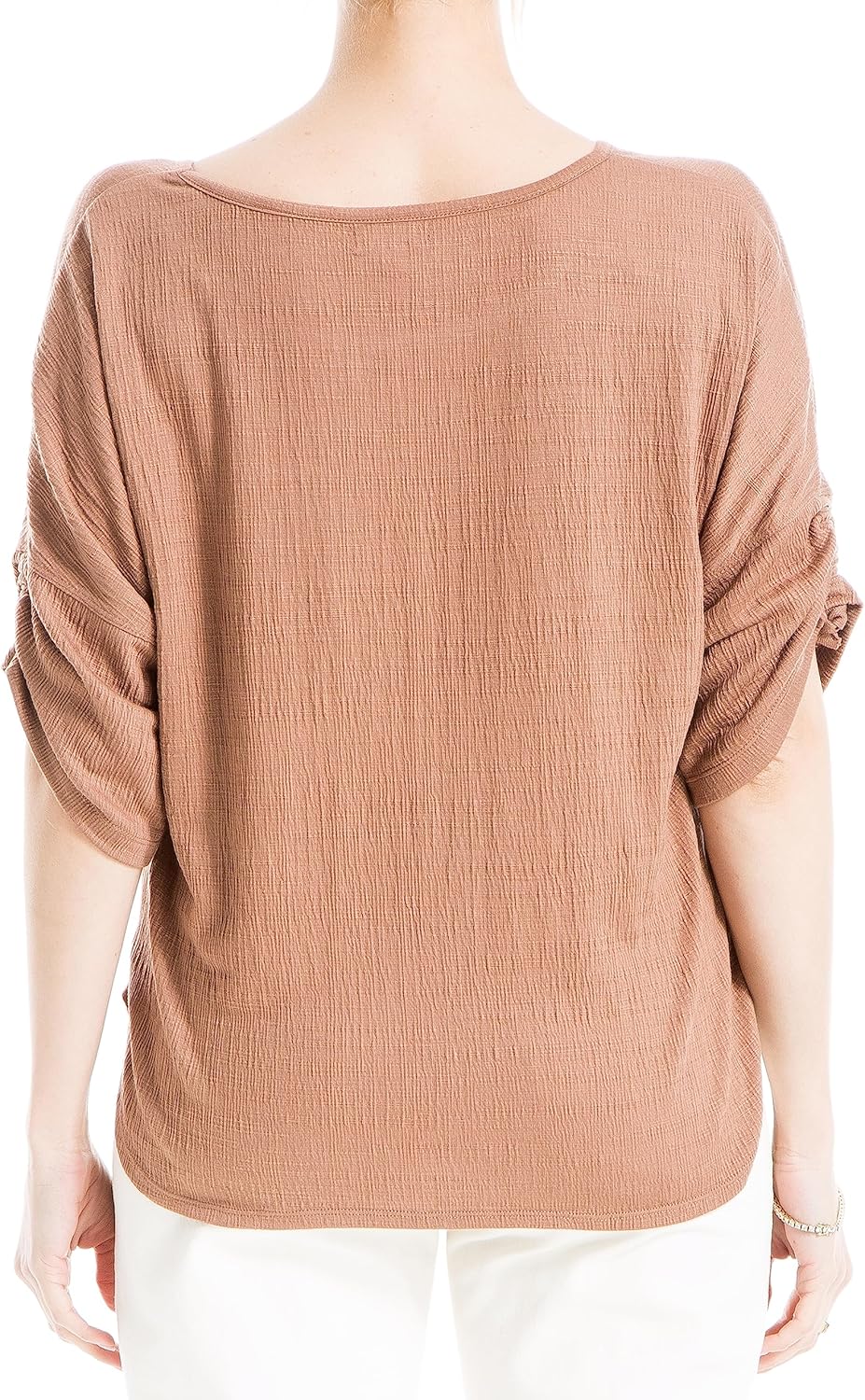 Max Studio Womens Crinkle Jersey Cinched Sleeve Knit Top - Image 3
