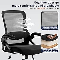 Vista 7 de Silla de oficina ergonómica, silla de escritorio con soporte lumbar ajustable, sillas de computadora cómodas de malla transpirable con reposabrazos