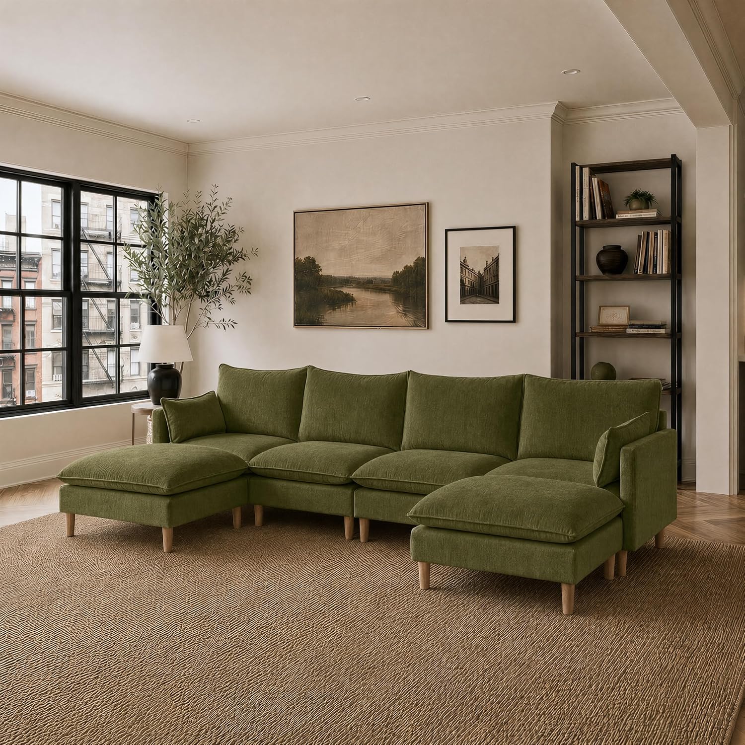 CHITA U-Shaped Modular Cloud Sectional Couch for Living Room, Green