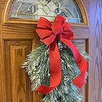 Vista 28 de Arco de corona de arpillera negra con alambre, 10 pulgadas de ancho, colas largas de 18 pulgadas, cinta de Navidad, decoración de puerta delantera