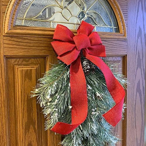 Miniatura 24 de Lazo de corona de cinta de arpillera natural, 10 pulgadas de ancho, colas largas de 18 pulgadas, granja, Pascua, otoño, invierno, Acción de Gracias