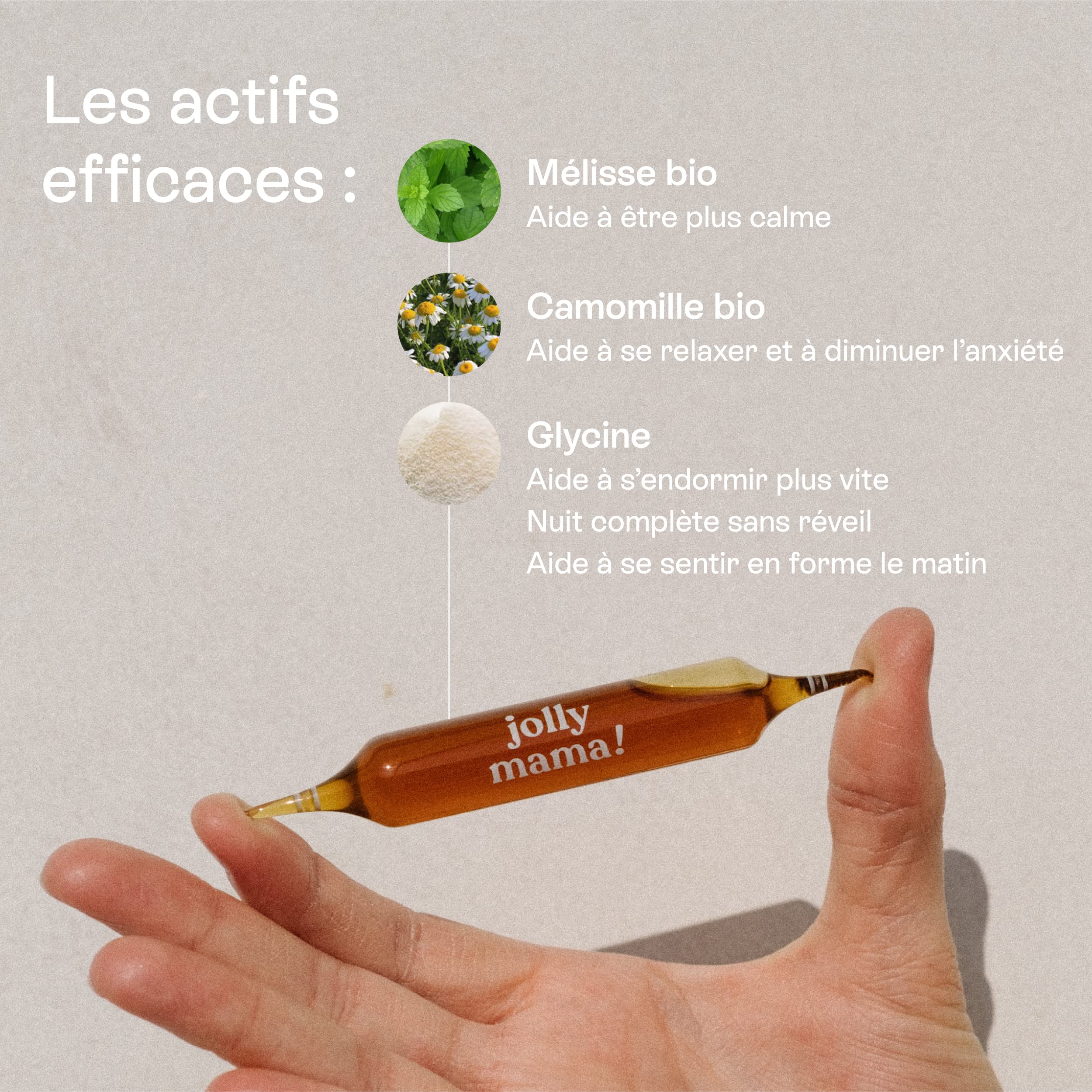 Jolly mama! Mama Dreams | Complément Alimentaire Sommeil | Plantes, Glycine, Mélisse, Camomille | Sans Mélatonine | Compatible Grossesse et Allaitement | Cure 1 Cycle, 20 Ampoules