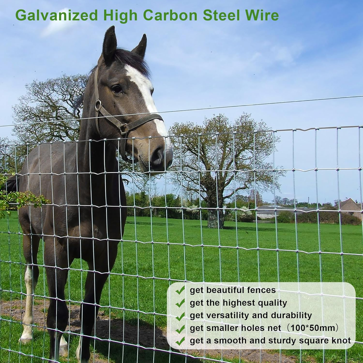 4ft x 100ft Galvanized Horse Fence, 14 Gauge Heavy Duty Woven Wire Farm Fence, 2x4 Inch Mesh Fencing for Horses, Goats, Sheep, Livestock, Pasture,Garden and Field Use