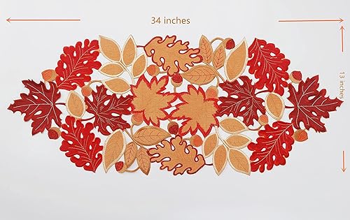 Miniatura 3 de GRANDDECO Camino de mesa para el día de Acción de Gracias de otoño de 13 x 34 pulgadas con hojas de arce para otoño, cenas familiares, decoración de