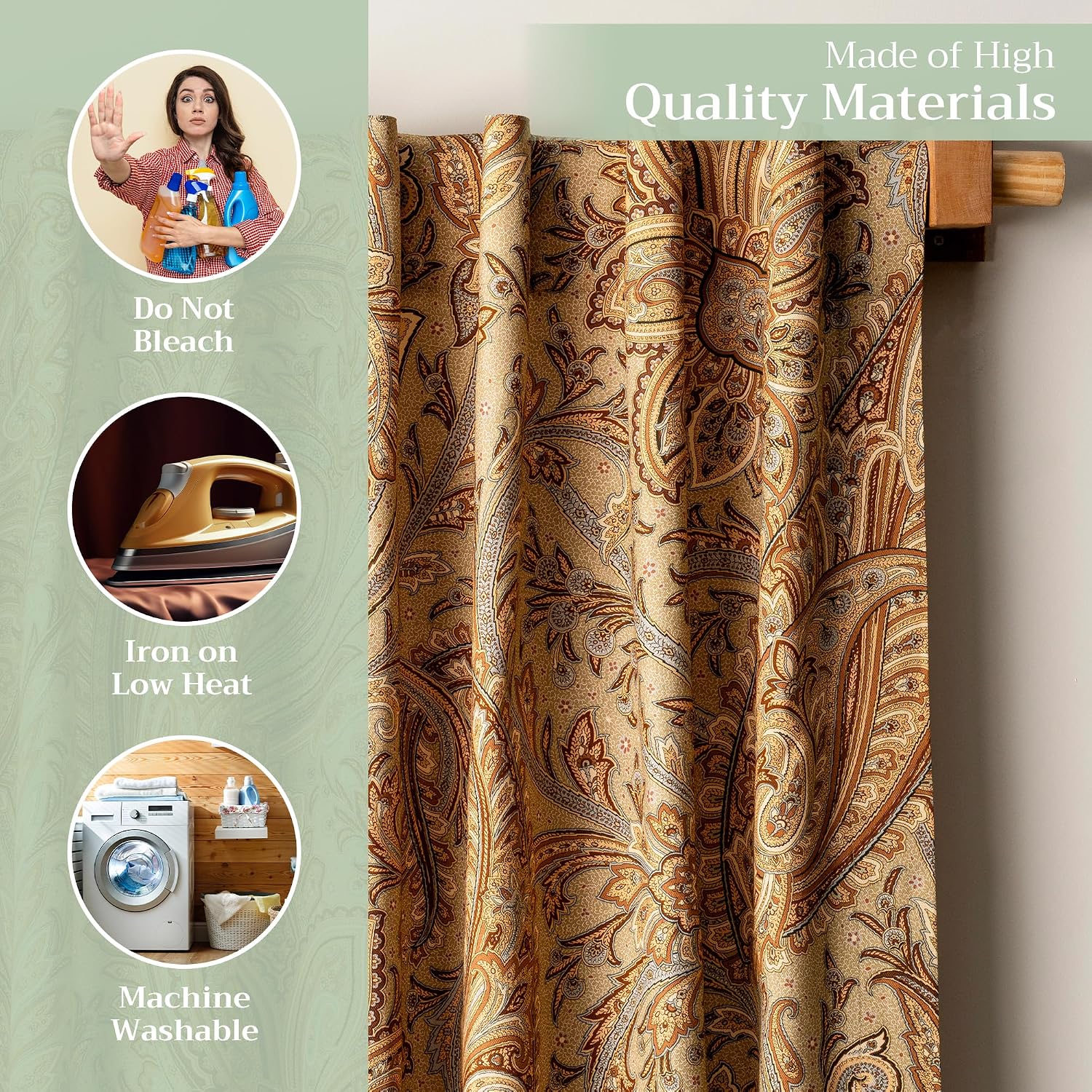 Maison d' Hermine Curtains for Living Room 100% Cotton 84 inch Length One Panel Light Filtering Curtains for Windows with Rod and Loop Pockets (Kashmir Paisley - Sepia, 50" W x 84" L) thumbnail