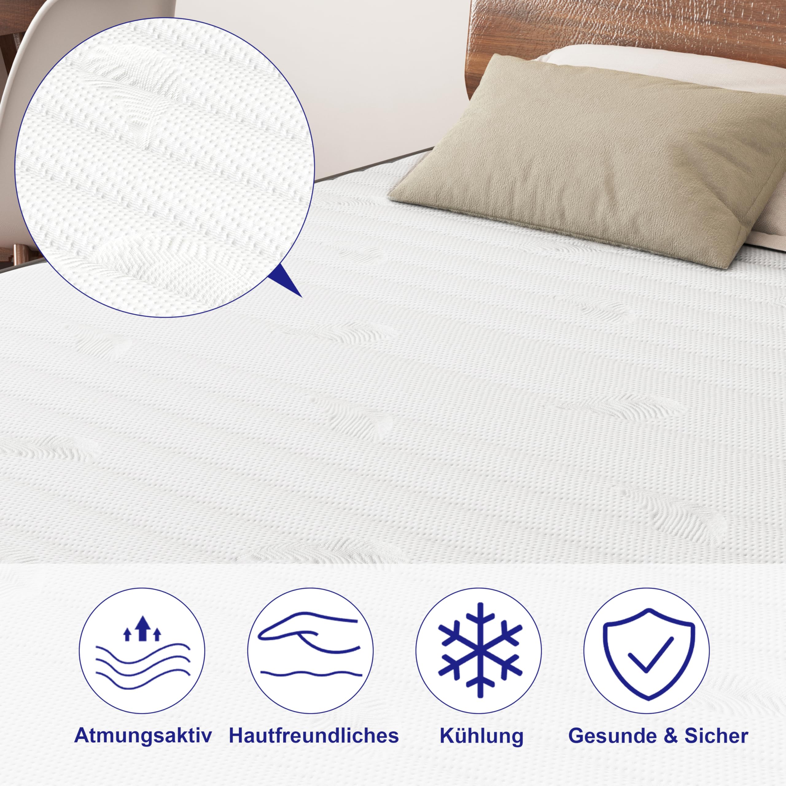Matratze 140x200, Höhe 25cm mit Oeko-TEX Zertifiziert, Härtegrad H3 und H4, 7 Zonen Taschenfederkernmatratze mit Komfortschaum, Gewebe mit weicher, Langlebig & Hautfreundlich, 140x200x25cm