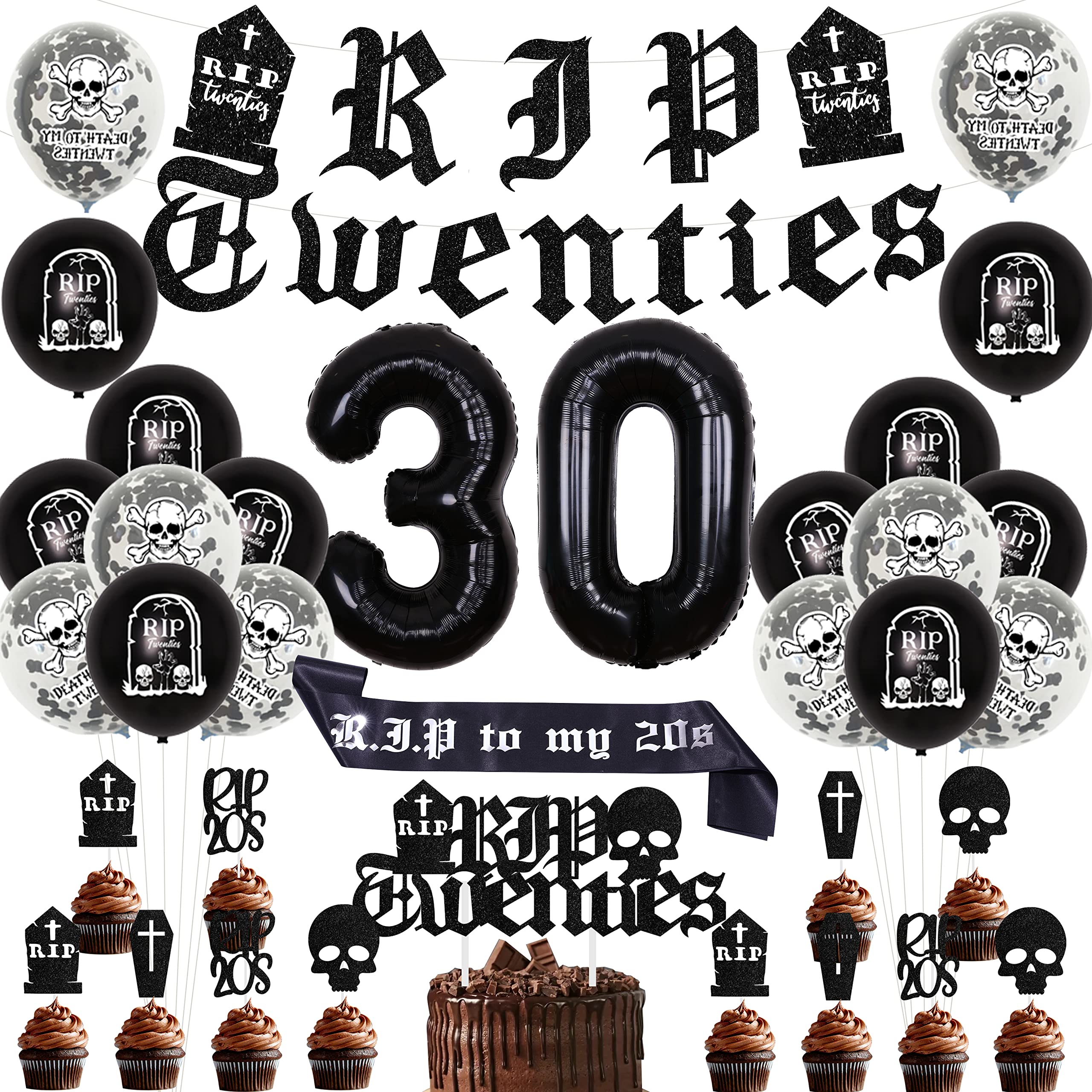 JeVenis Palloncini RIP To My 20s – Decorazione Compleanno 30 Anni Gotica Con Striscione Bara