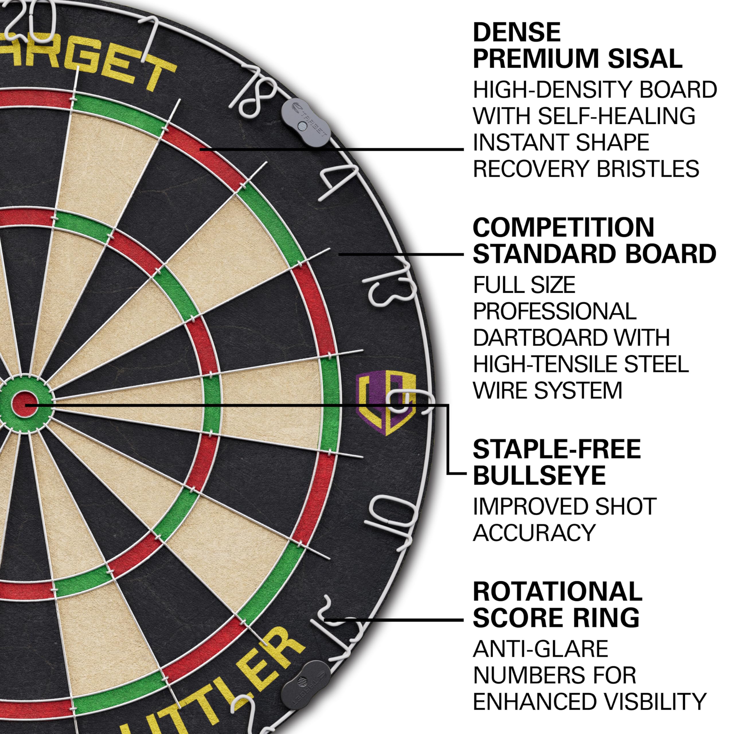 Target Darts Juego de Diana y Armario para Jugadores | Luke Littler/Dimitri Van den Bergh/Gabriel Clemens | Armario para Diana con 2 Juegos de Dardos con Punta de Acero, Tablas de Puntuación, Línea