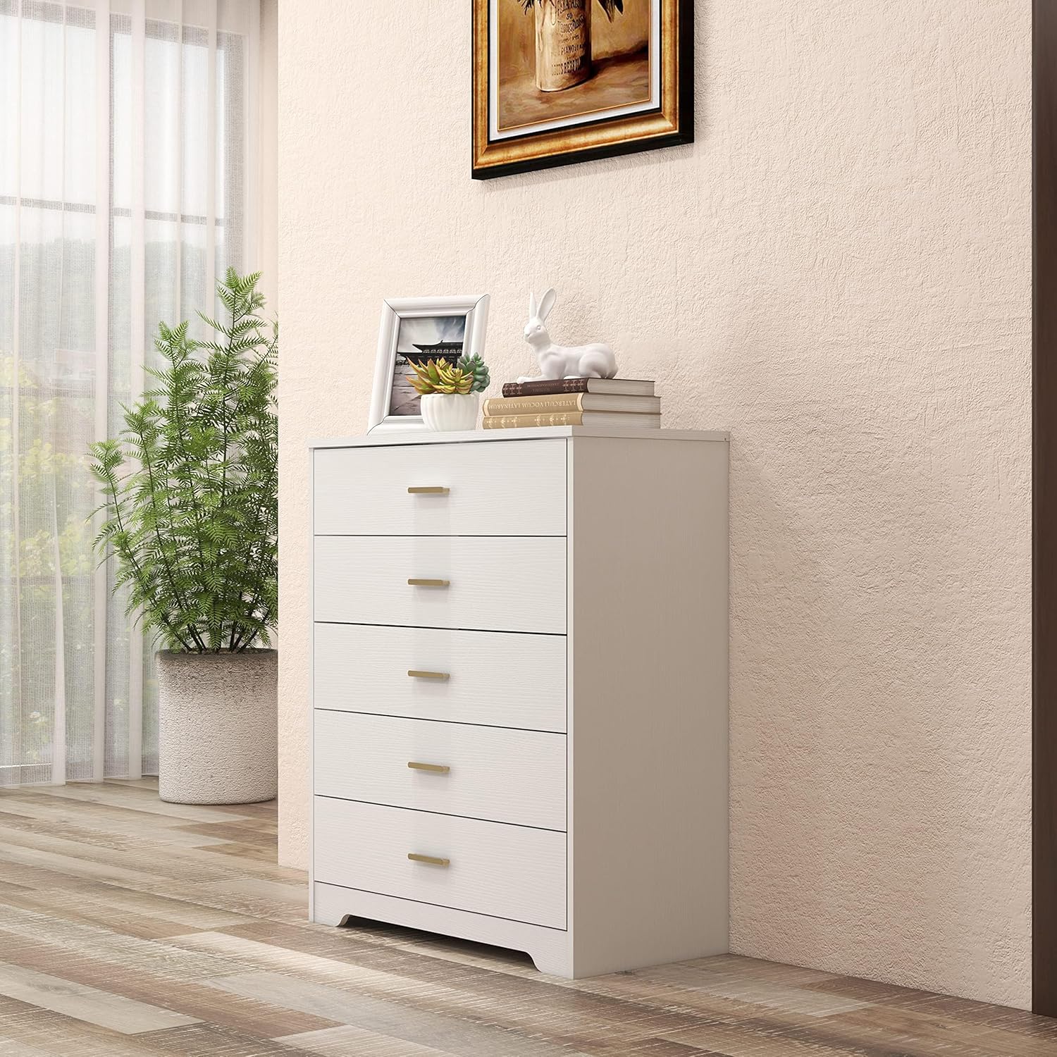 Panana Dresser for Bedroom with 4/5 Drawers, Wooden Chest of Drawers, Storage Organizer Unit Dressers for Bedroom, Living Room, Hallway, Nursery (White, 5 Drawer) - Image 4