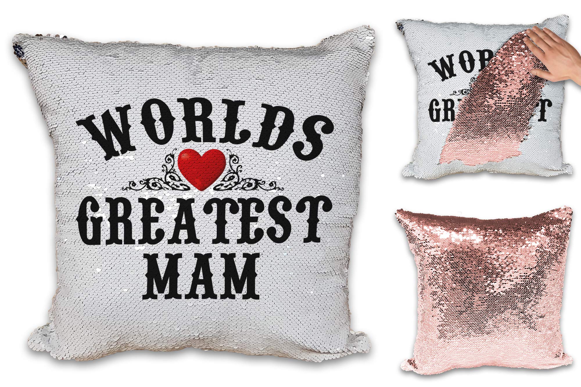 Worlds Greatest Mam Sequin Reveal Magic Cushion Cover - Rose Gold