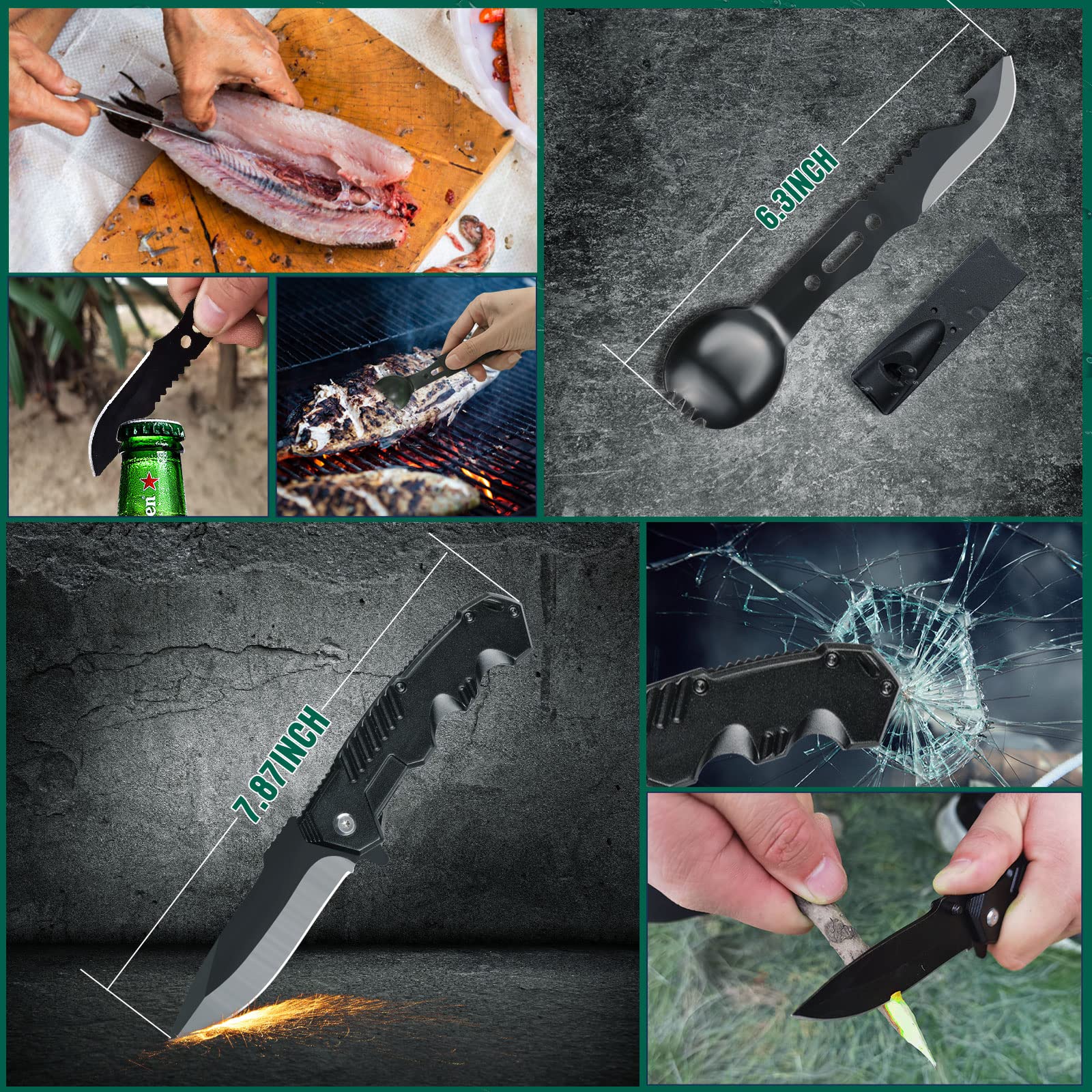 Kit de Supervivencia LC-dolida 54 en 1, Kit de Supervivencia de Emergencia al Aire Libre con Cuchillo/Linterna táctica para Acampar/bushcraft/Senderismo/Caza/Aventuras al Aire Libre