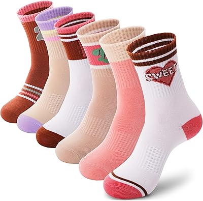 ANTSANG Kids Boys Girls Athletic Cotton Socks, Youth Teen Breathable Soft Crew Socks, 6 Pairs