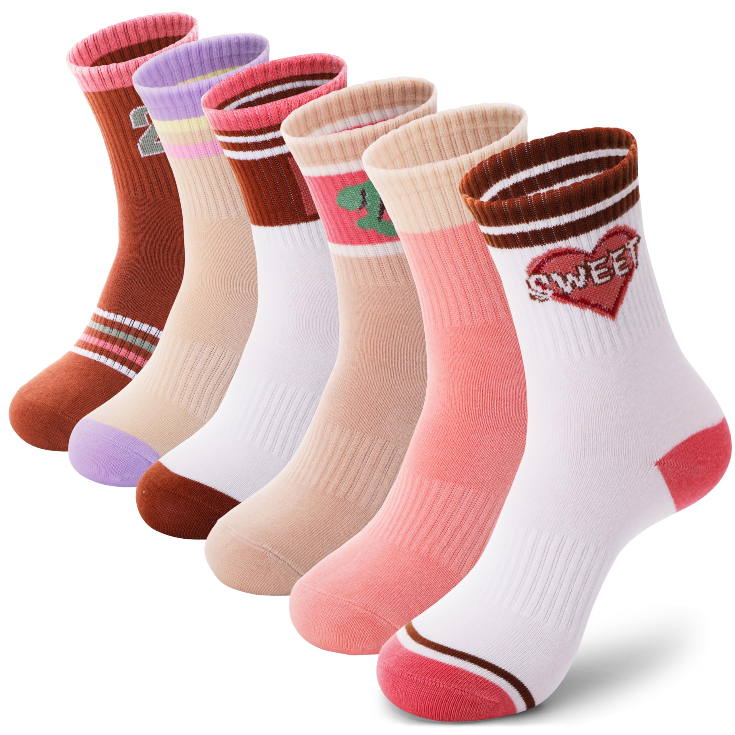 ANTSANG Kids Girls Socks Youth Teen Athletic Sport Basketball Crew Cotton Breathable Soft Socks 6 Pairs