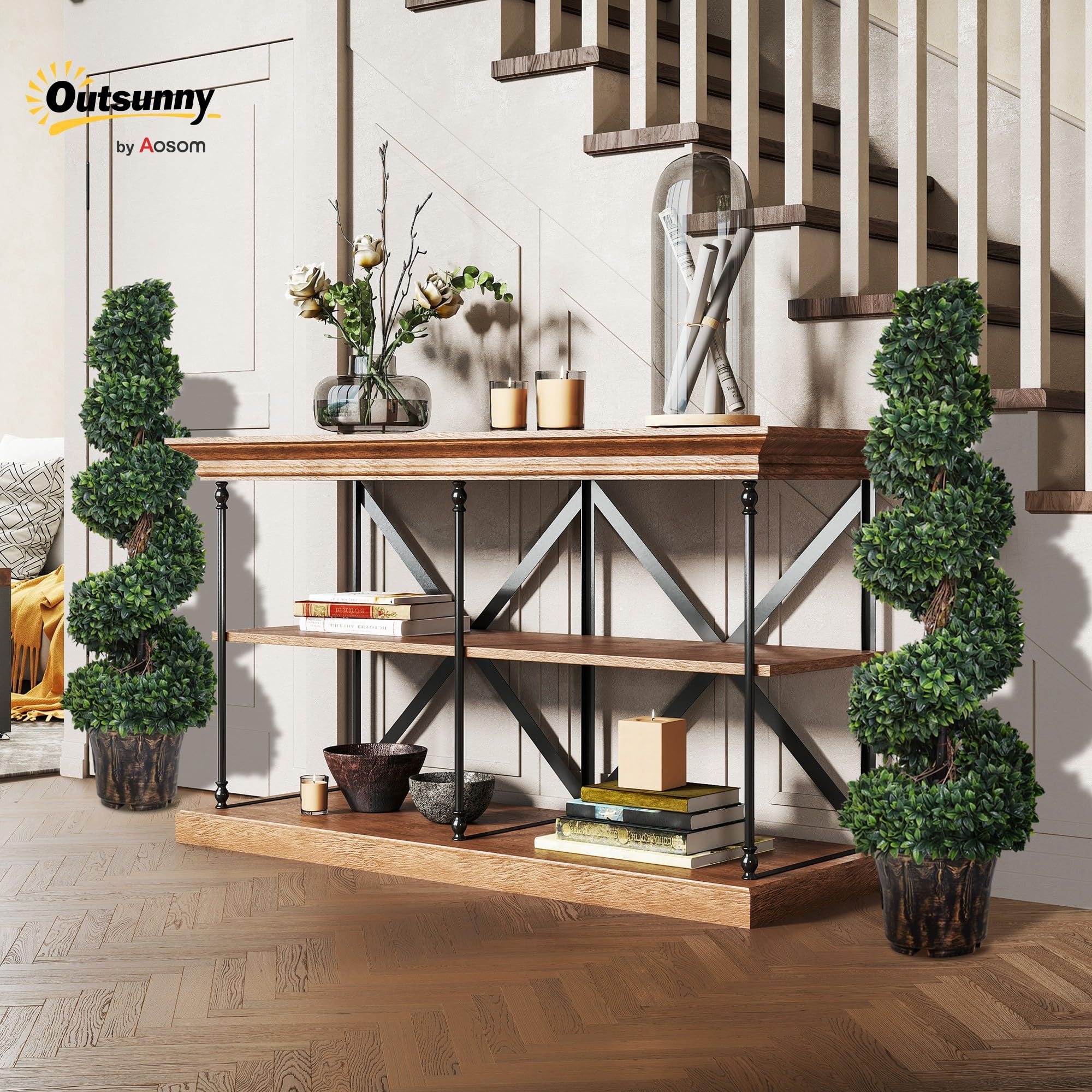 Outsunny Set 2 Piante Finte da Interno di Bosso a Spirale 120cm Verde | Piante Artificiali per Interno ed Esterni, Vaso Incluso, Pianta Finta per Decorazione Casa, Ufficio, Soggiorno, Giardino