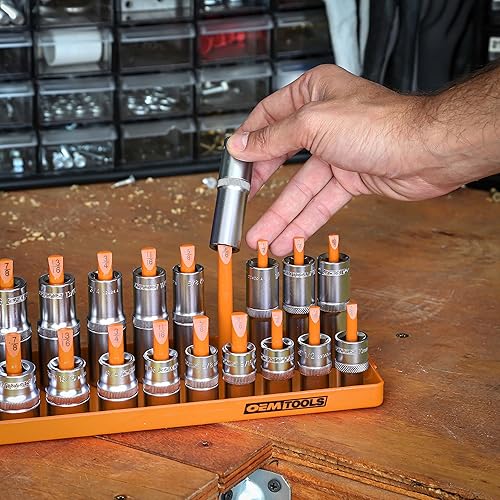 Miniatura 45 de OEMTOOLS 22234 Organizador de enchufes, 6 organizadores de enchufes, SAE y métrico, soportes para enchufes de 1/4, 3/8, 1/2, soporte de enchufe