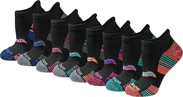 Saucony Women's RunDry Performance 8, 16 Pairs Heel Tab Athletic Socks, S-L, Assorted Darks (8 Pairs), Medium