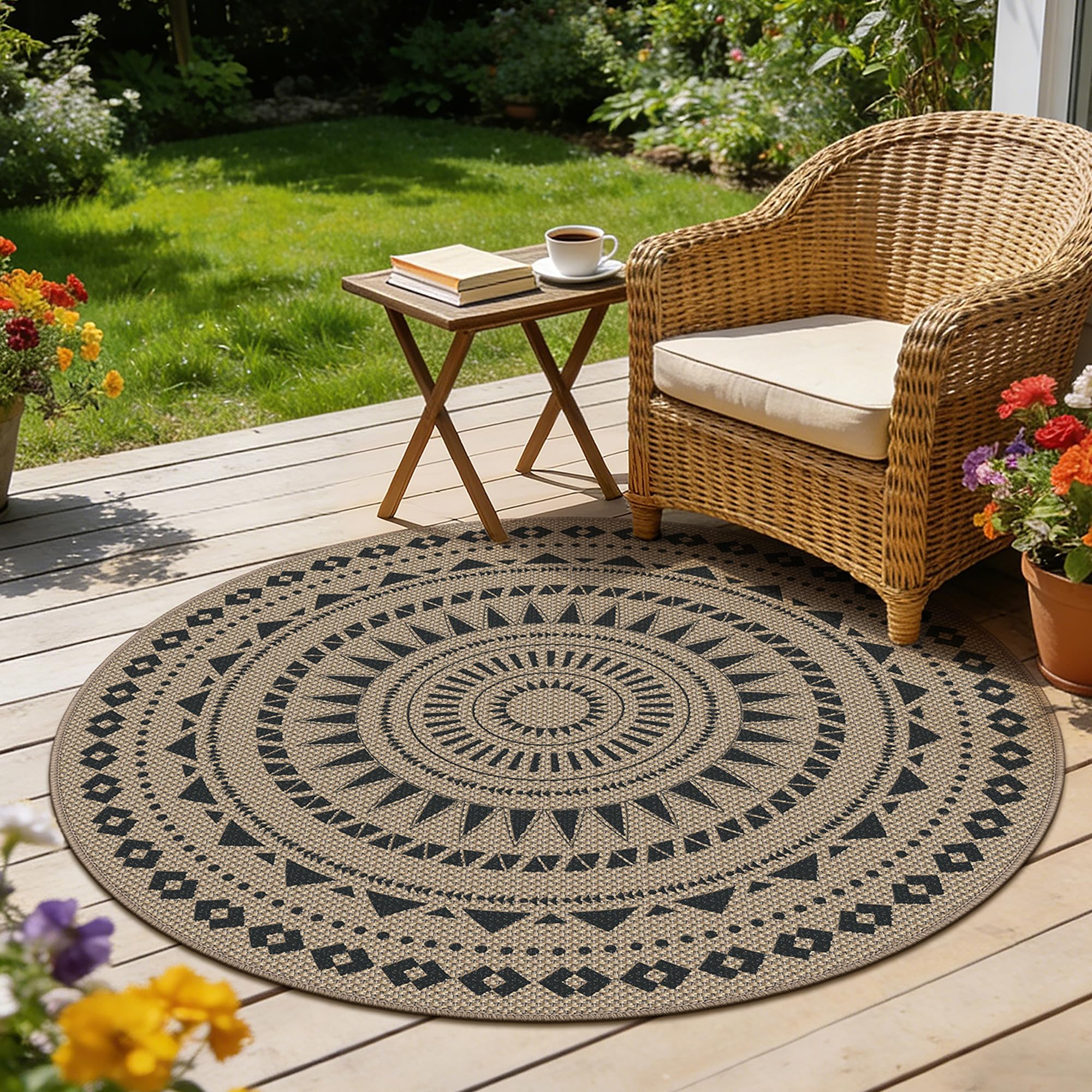SIWB Tappeto esterno in iuta naturale, resistente alle intemperie, stile boho per soggiorno, cucina e corridoio 120 cm