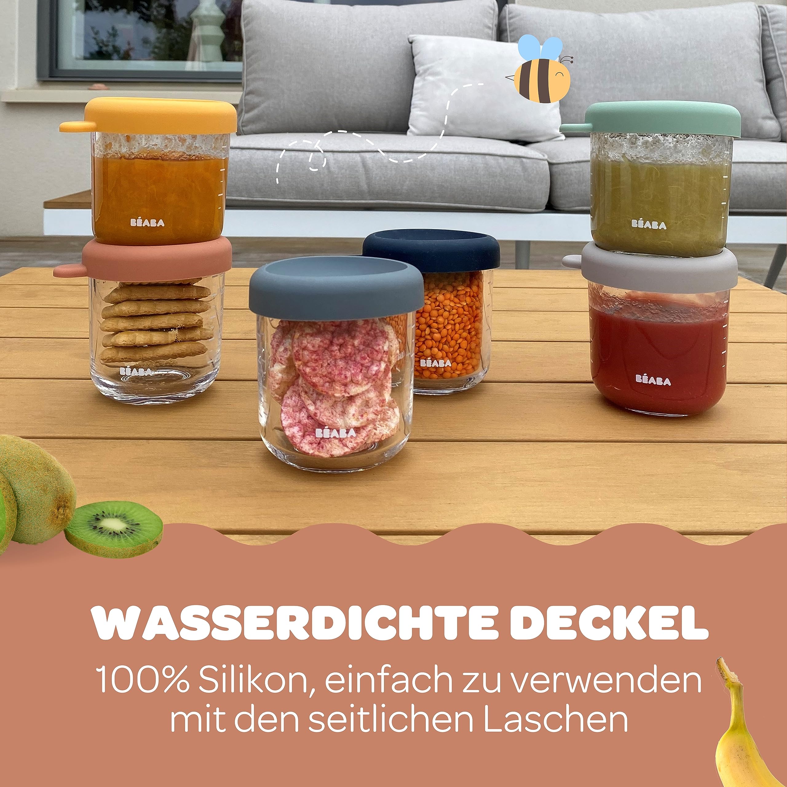 BÉABA - Aufbewahrungsbehälter für Babynahrung - 6er Pack - Skalierung - Temperaturbeständig - Aufbewahrungsbehälter für Babys und Kleinkinder - 250ML - Sunrise
