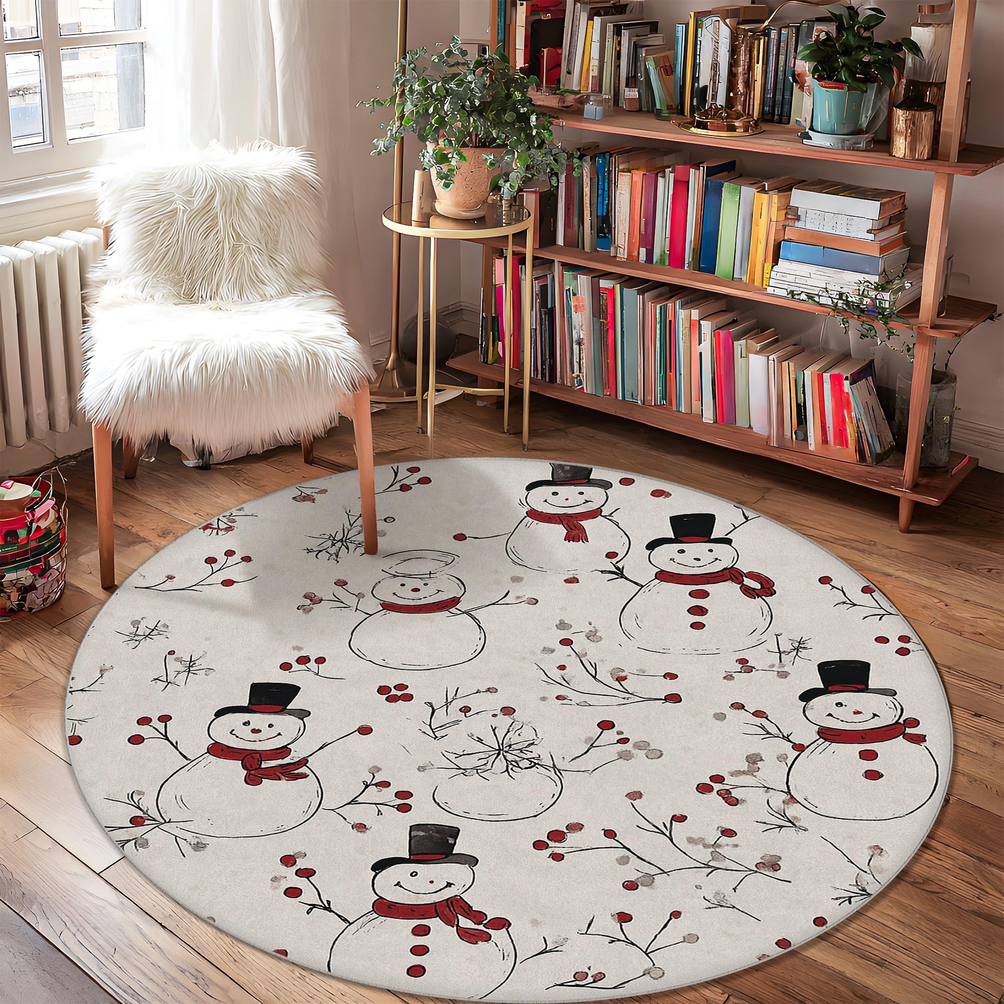 Tapis bonhomme de neige 1,2m avec écharpe rouge et chapeau noir