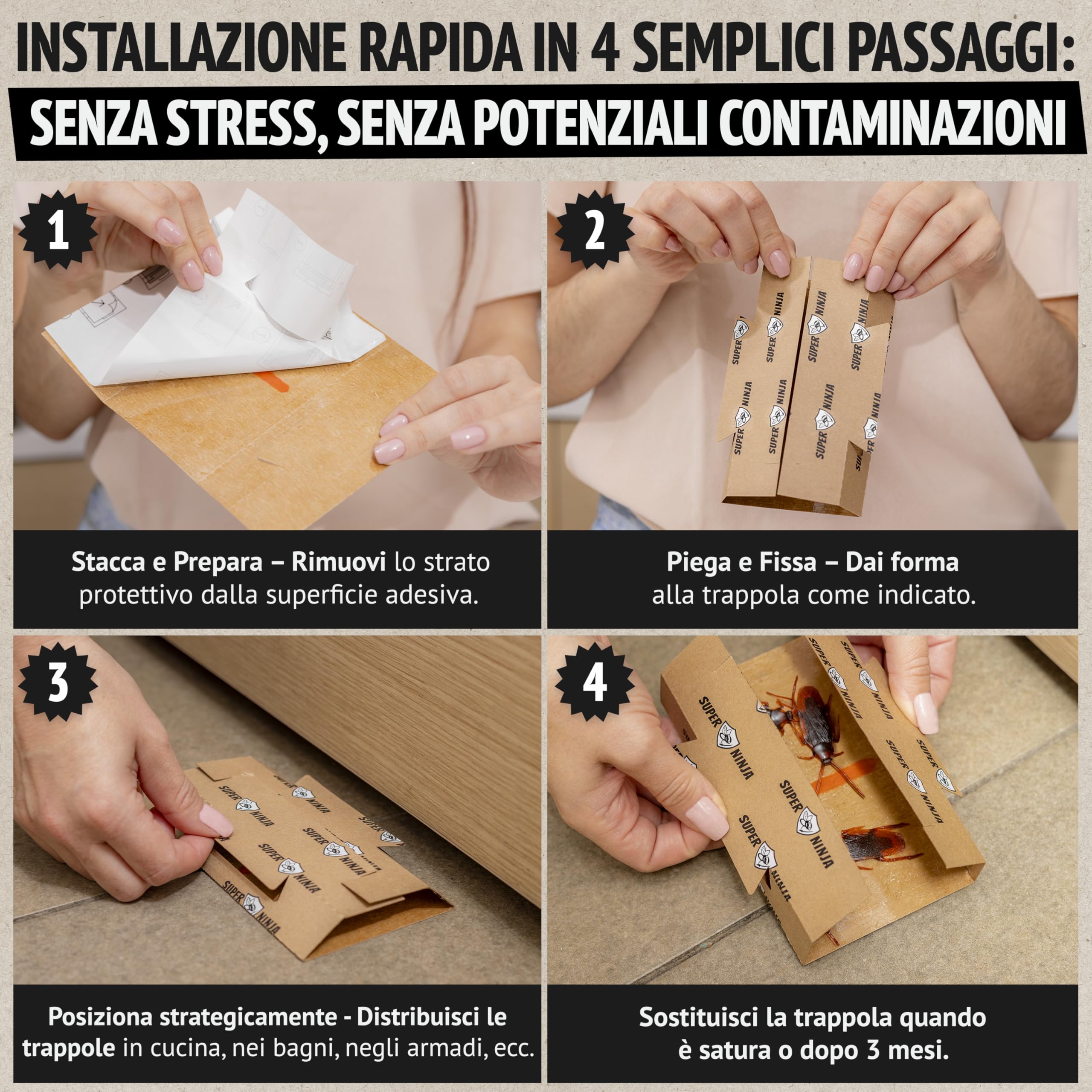 Trappole per Scarafaggi Non Tossiche – 12 Pezzi con Colla e Attrattivo, Sicure per Disinfestazione