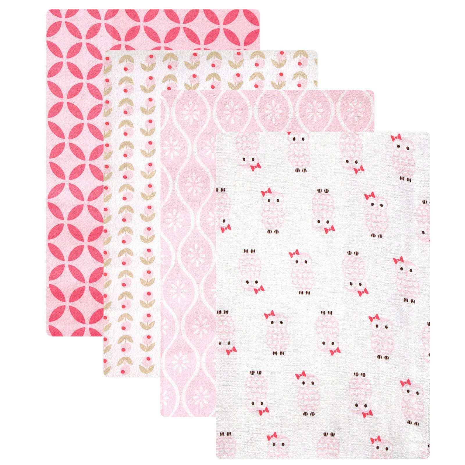 Hudson Baby Unisex Baby Cotton Flannel Receiving Blankets, Pink Owls, One Size
