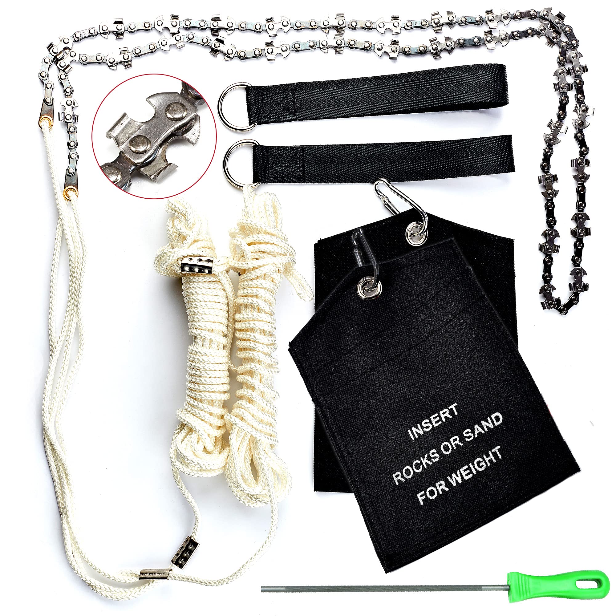 Kutir 48 Inch High Reach Tree Limb Hand Rope Chain Saw - Cuts Branches Easily, Blades on Both Sides so No Matter How it Lands - Comes with Ropes, Throwing Weight Pouch Bag