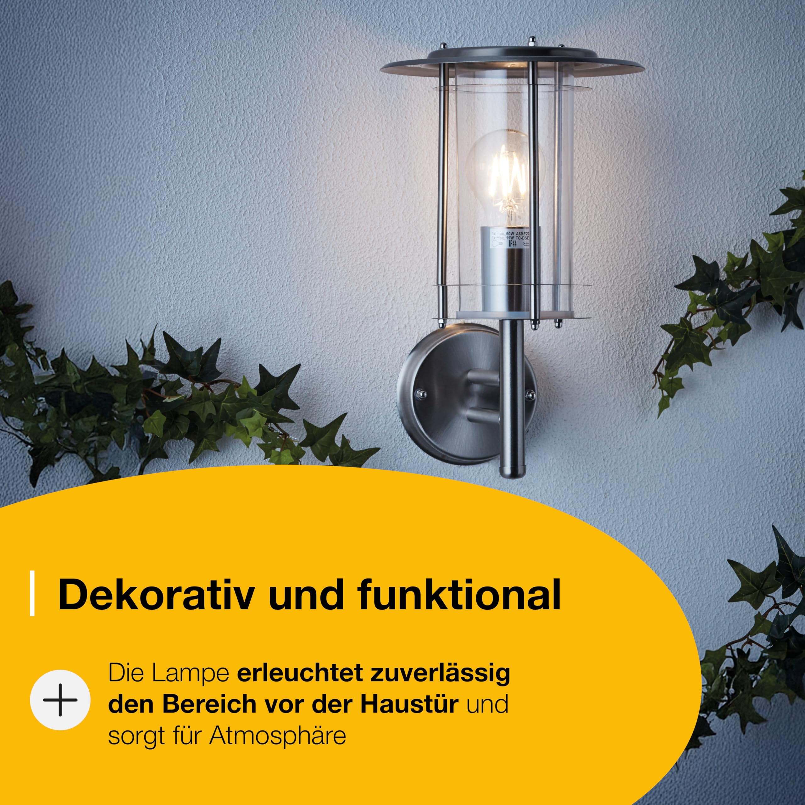 Brilliant York Wandleuchte edelstahl 44781/82 22 x 50 x 32 cm | Wetterfeste Wandlampe außen, Leuchtmittel nicht enthalten, robuste Außenbeleuchtung für die Hauswand