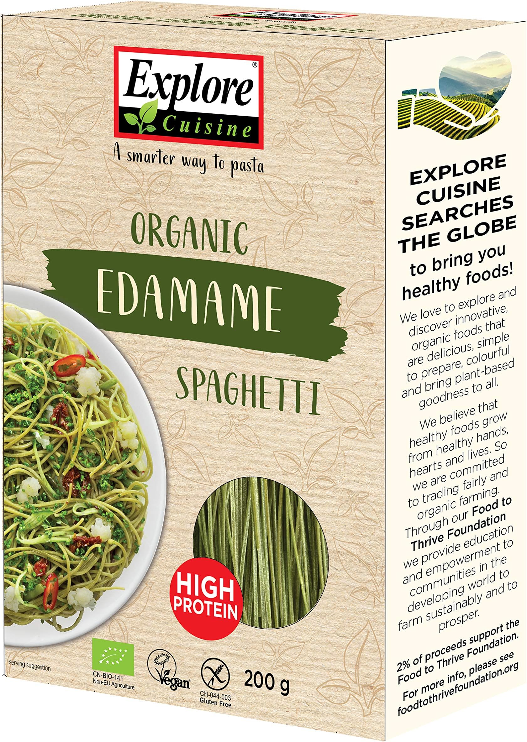 Explore Cuisine Organic Edamame Spaghetti Pasta, Delicious Low Carb, Plant-based Vegan, High in Protein, High in Fibre, Gluten Free, Easy to Cook