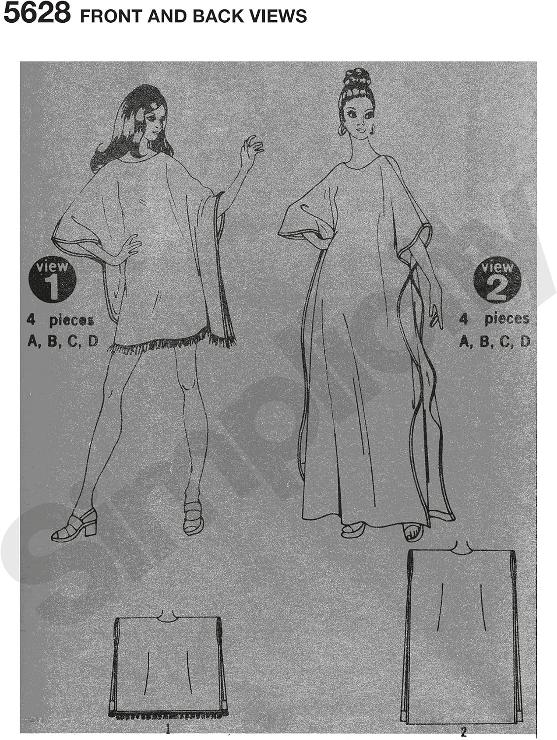 Simplicity UV5628OS 1970's Vintage Fashion Women's Caftan Sewing Pattern Kit, Code 5628, Sizes 8-40