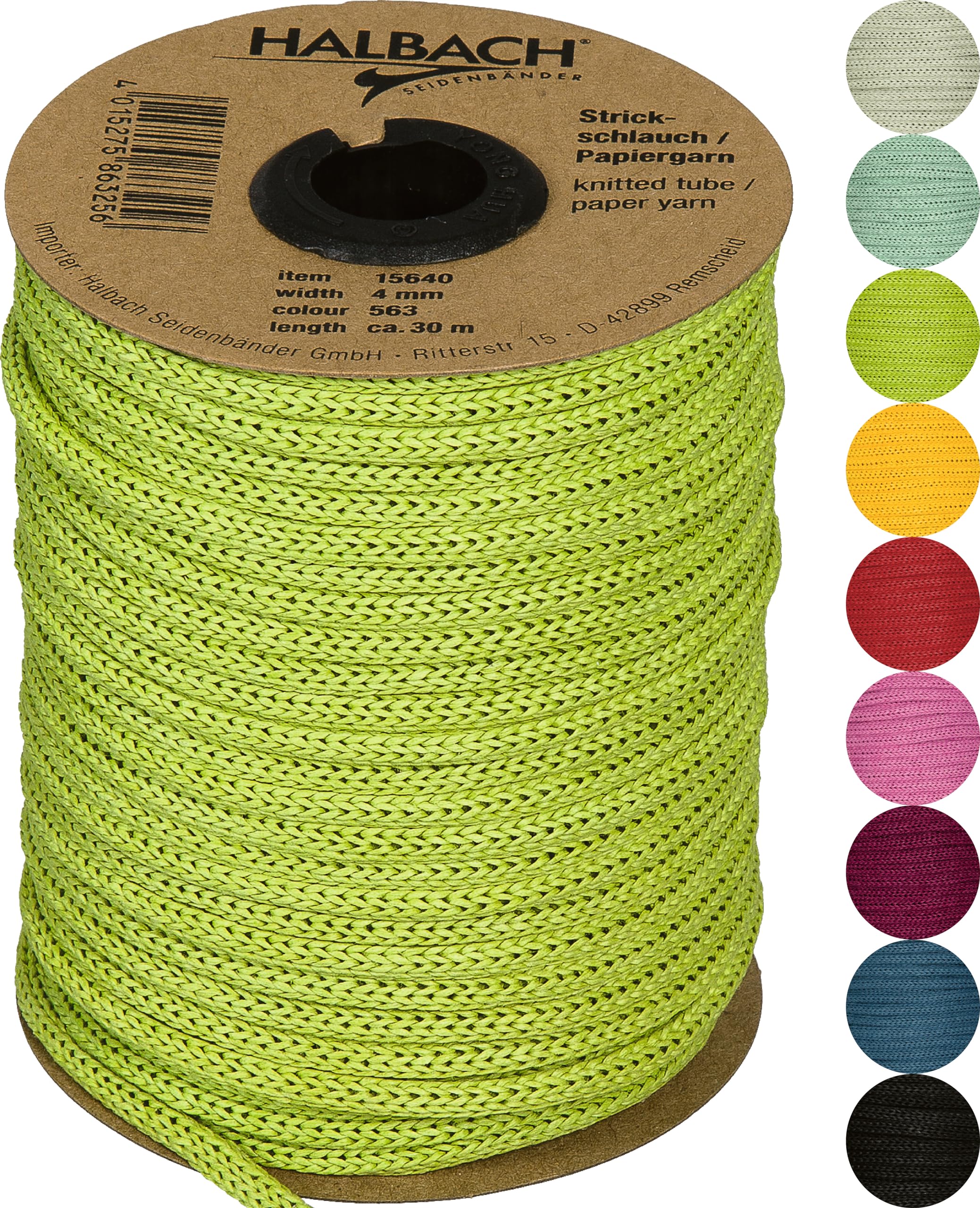 Halbach Seidenbänder Premium papieren gebreide slang, breedte: 4 mm, lengte: 30 m, slanggaren vulbaar en scheurvast, papiergaren voor naambordjes kinderkamer of om te knutselen, kleur: strogeel