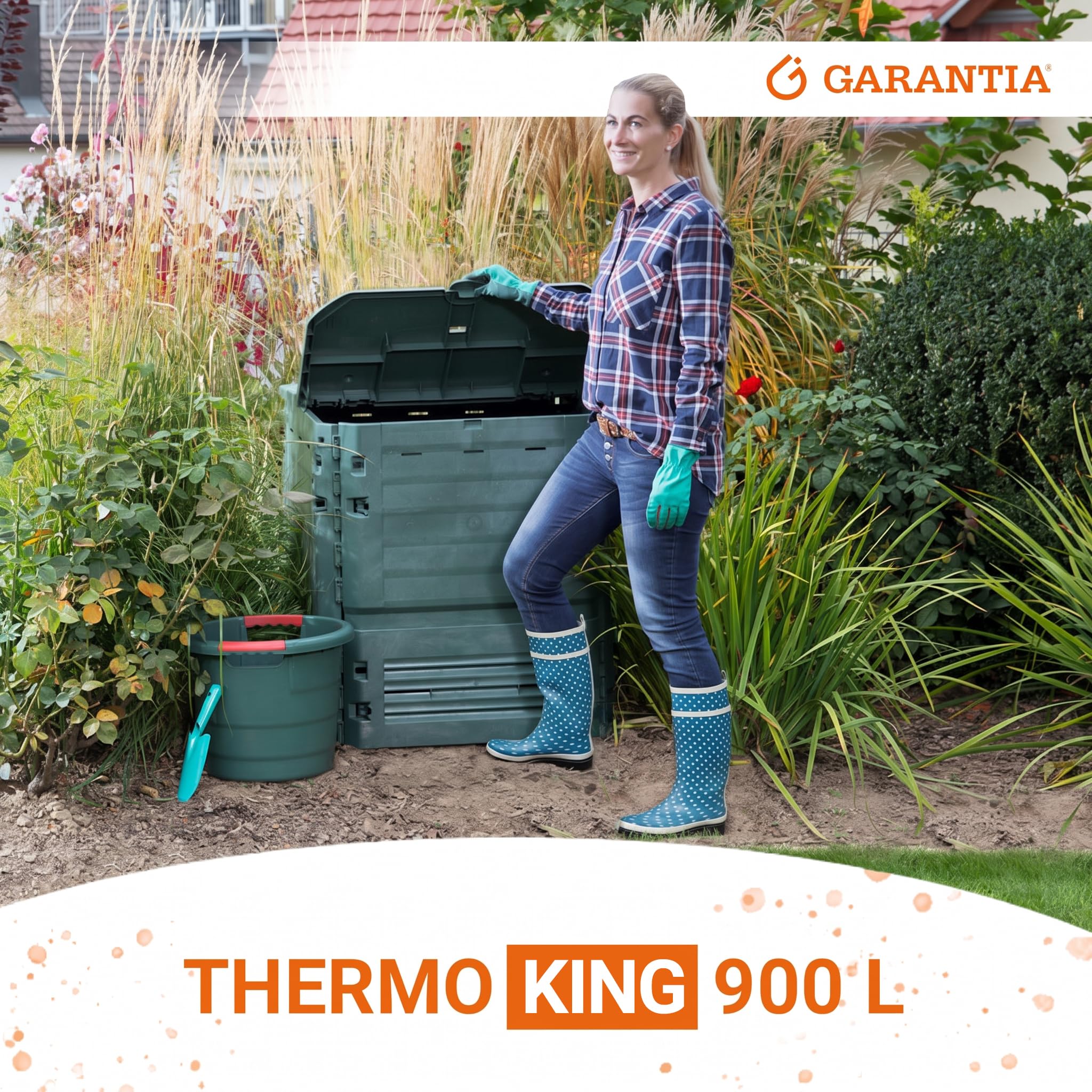 GARANTIA Thermo-King Composteur de Jardin 900L Vert – Bac à Compost extérieur Robuste – Composteur Grande capacité pour déchets organiques – Bacs à Compost Pratiques pour Potager et Jardin