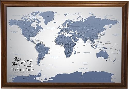 Vista 43 de Canvas - Personalized Blue Ice World Push Pin Travel Map with Black Frame 1. Cartel de lona enrollada