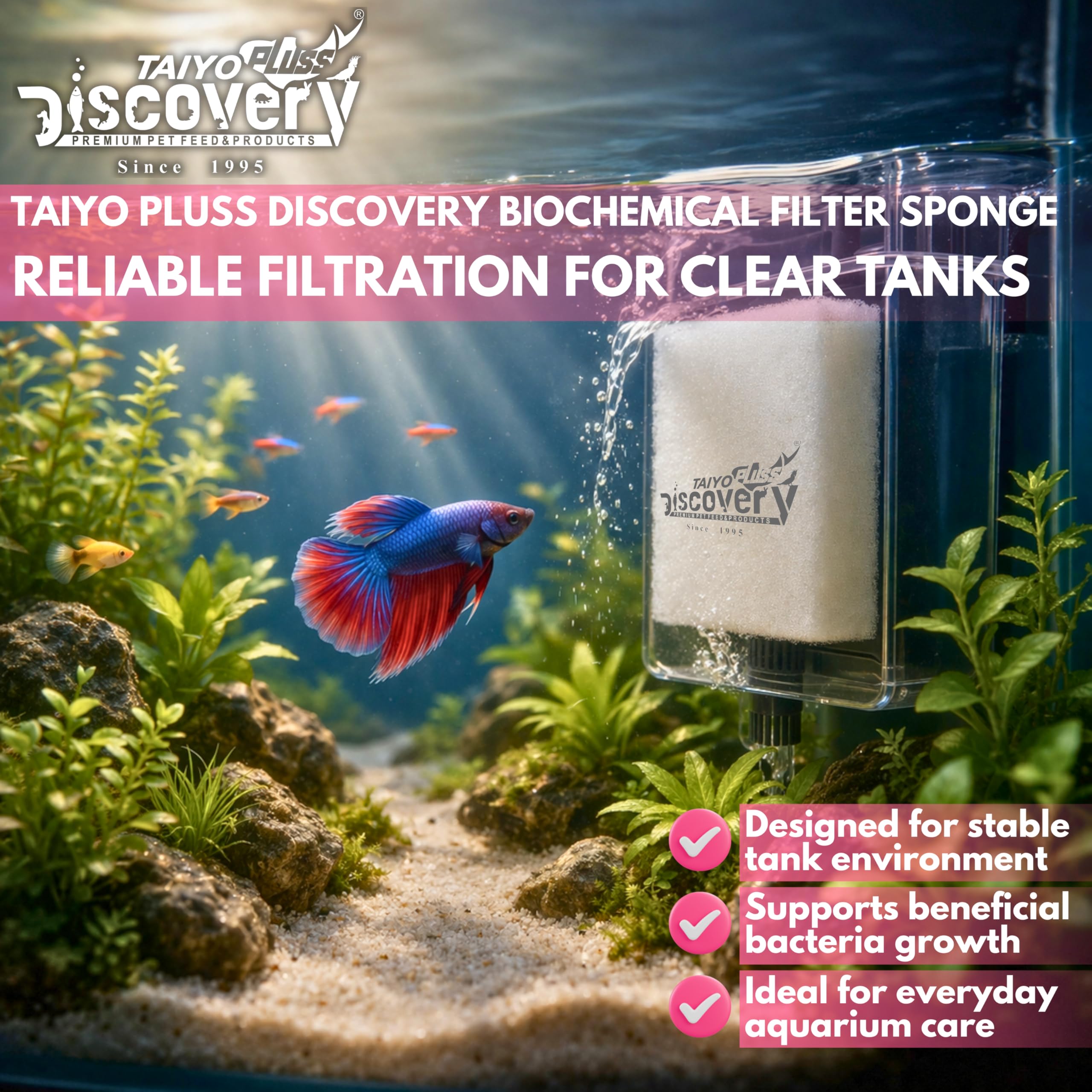 Taiyo Pluss Discovery Filter Media Combo - 500 g Ceramic Rings + 500 g Activated Carbon + 50 pcs Bio Balls + Biochemical Sponge (1 Pc) + Free NET Bags | 4 in 1 Bio Sponge Media for Aquarium Fish Tank 3