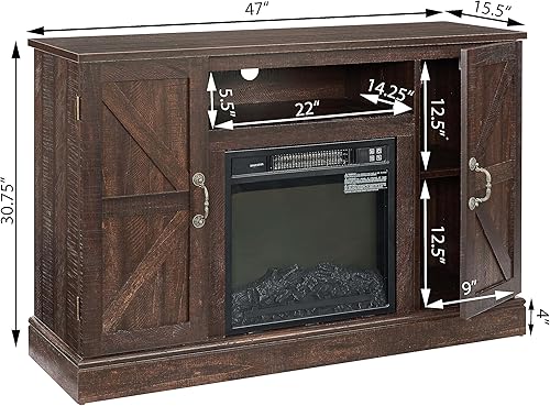 Miniatura 5 de HAUSHECK Soporte de TV con chimenea eléctrica de 18 pulgadas para sala de estar, centro de entretenimiento de granja con puertas de granero, consola