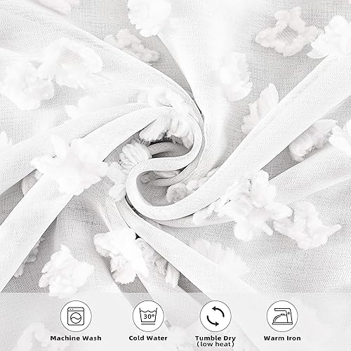 Miniatura 3 de DriftAway Cortina opaca de gasa plisada de gasa bordada con pompones, 2 capas con ojales, para habitación de niños y niñas, cuarto de bebé, 84