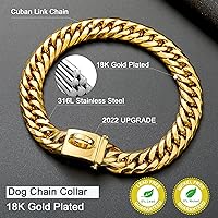 Vista 3 de Collar de perro con cadena de oro de 0.630 in, collar de perro de eslabones cubanos de oro de 18 quilates con hebilla de cierre seguro, cadena