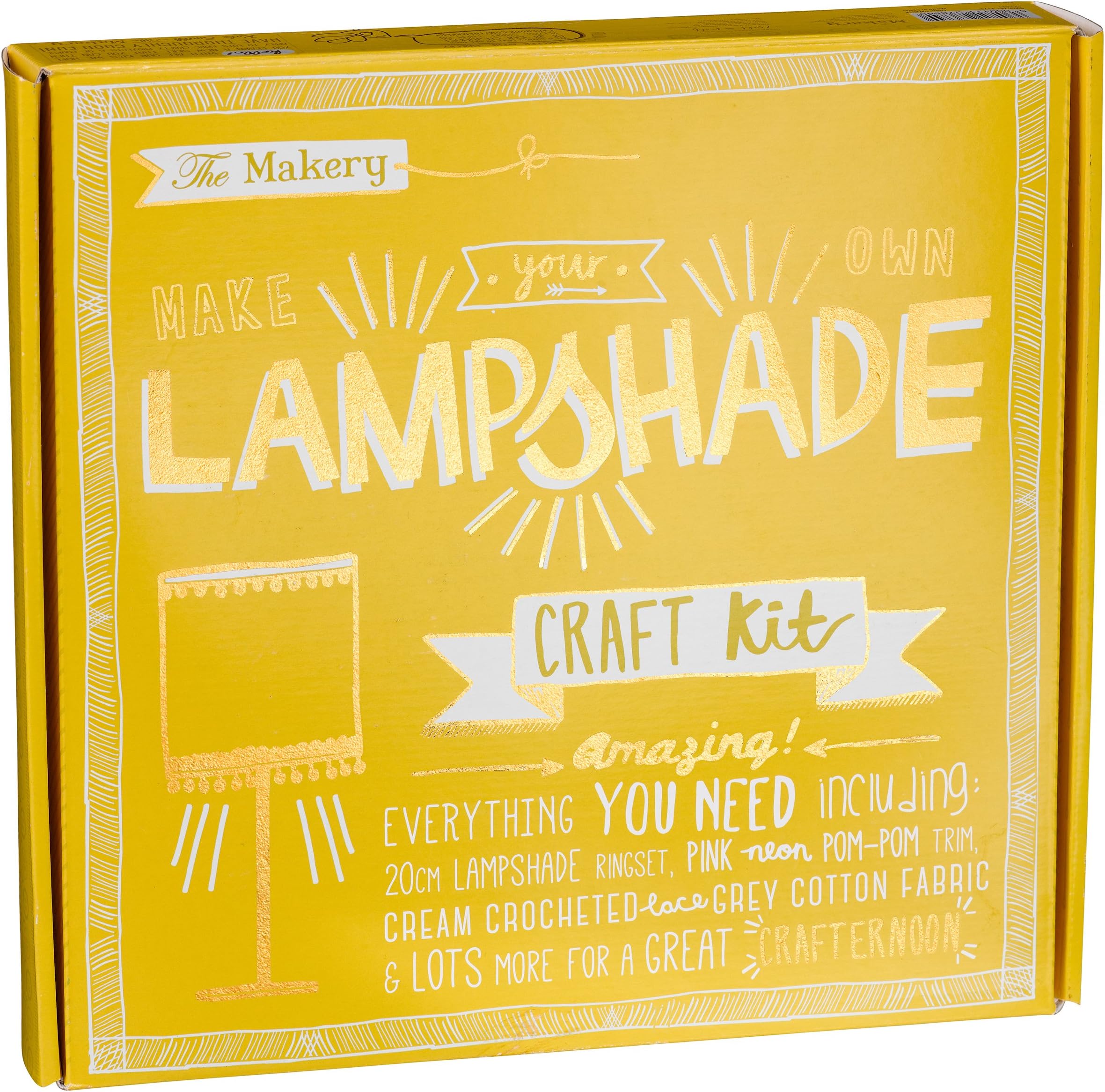 The Makery Make Your Own Lampshade' Kit, 100% Cotton, Yellow, 27.5 x 29 x 4.5 cm