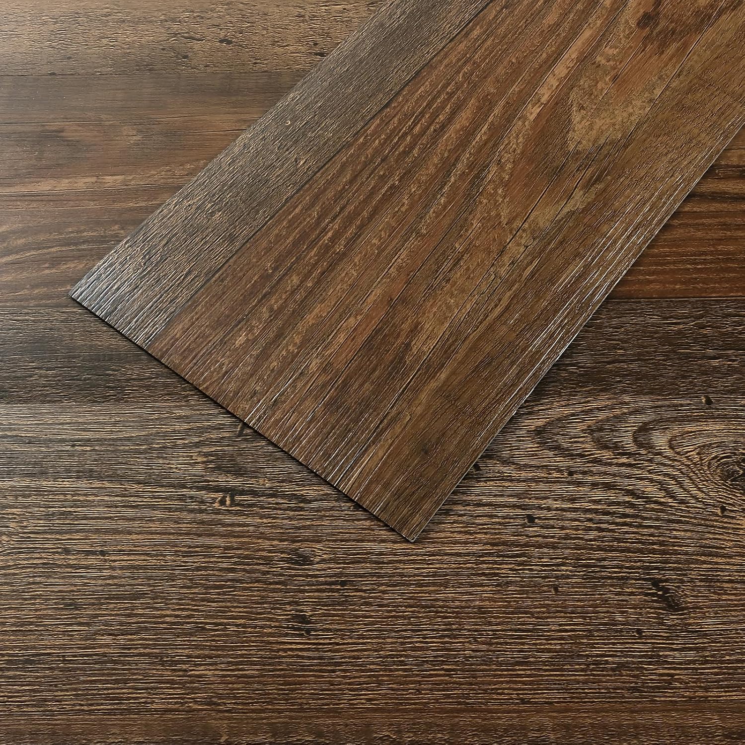 VEELIKE Burnt Oak Vinyl Floor Tiles Peel and Stick Waterproof Brown Vinyl Plank Flooring 32-Pack 47 Sq. Ft. Adhesive Laminate Flooring Peel and Stick Floor Tile for Bathroom Bedroom Kitchen 6''x36''