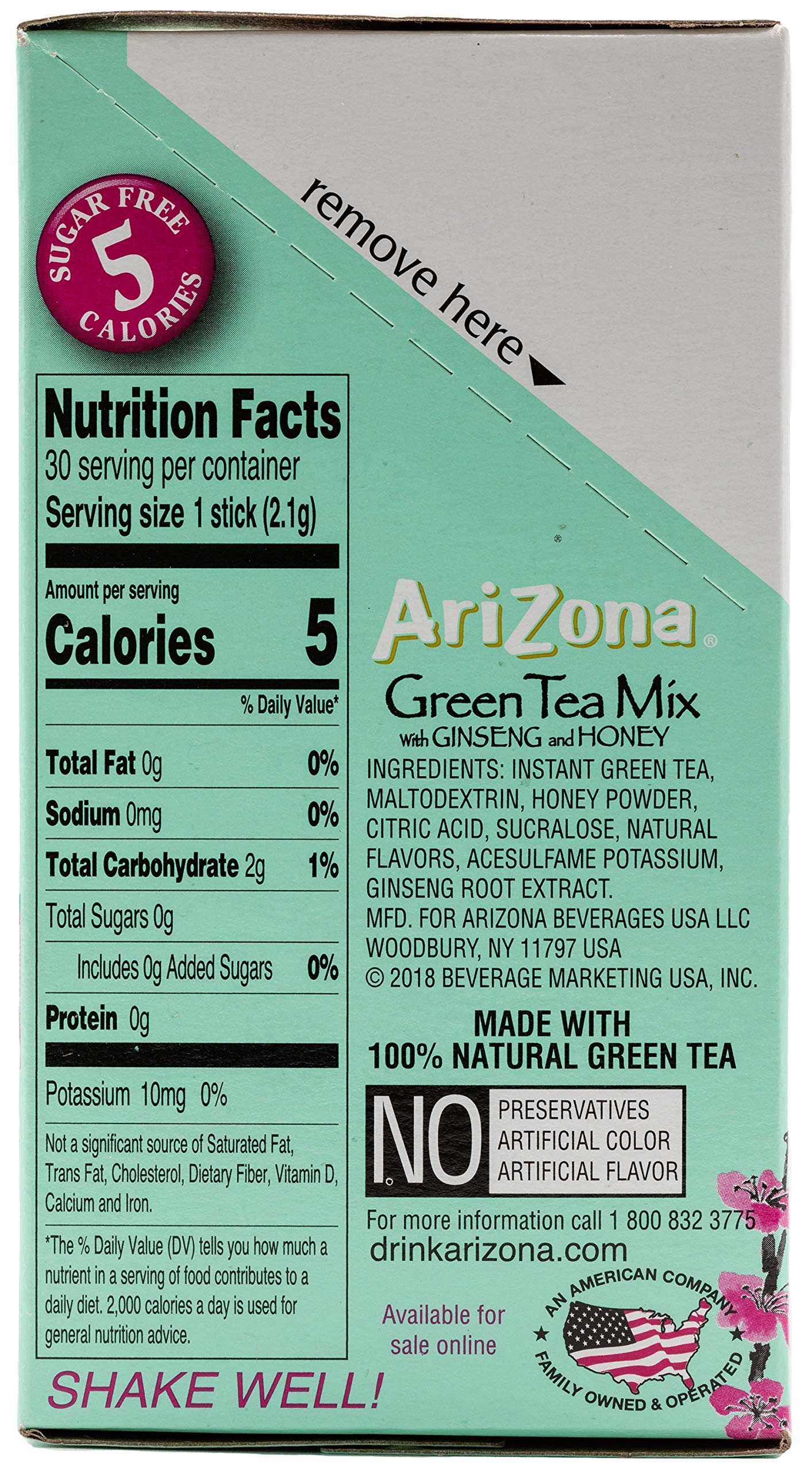 Buy AriZona Green Tea with Ginseng Iced Tea Stix Sugar Free, 30 Count