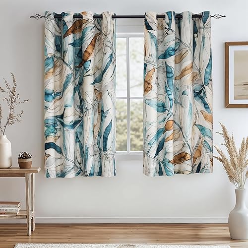 Miniatura 15 de SUBRTEX - Cortinas opacas de 52Wx84L, cortinas florales para oscurecer la habitación, cortinas de ventana con aislamiento térmico de 2 paneles, Azul